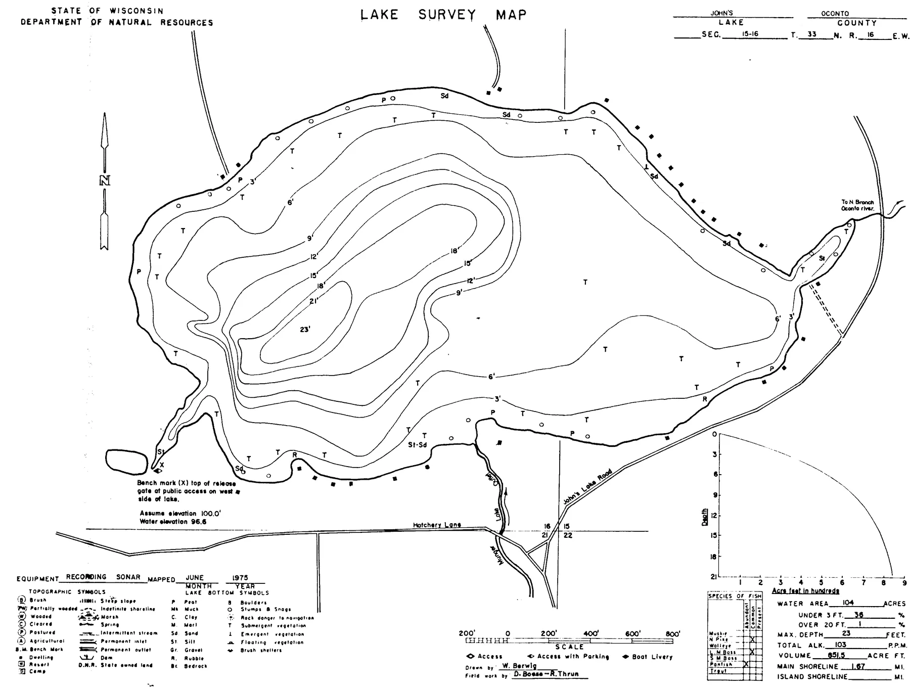 John Lake historical Wisconsin DNR depth map sheet 1