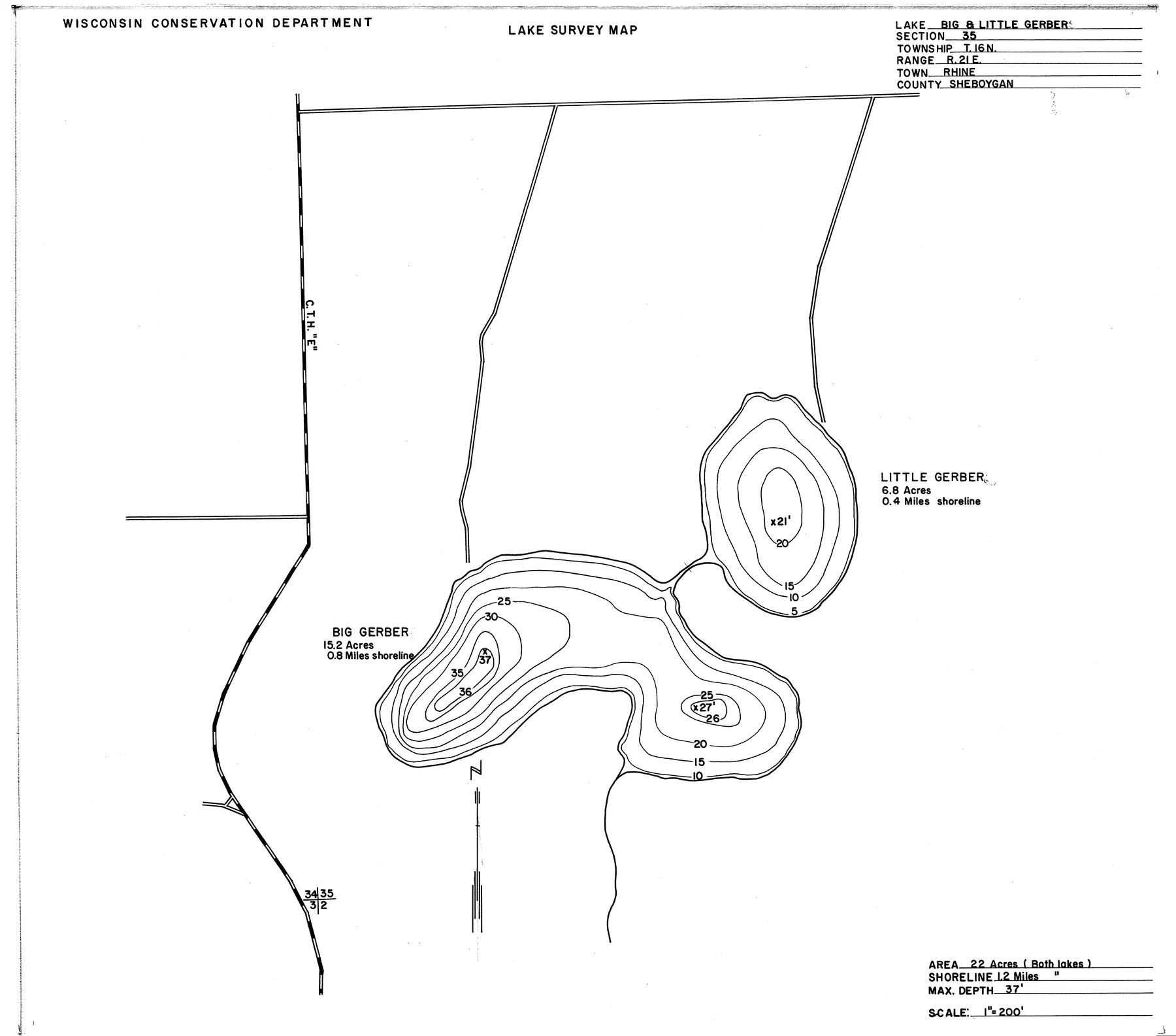 Gerber Lake historical Wisconsin DNR depth map sheet 1