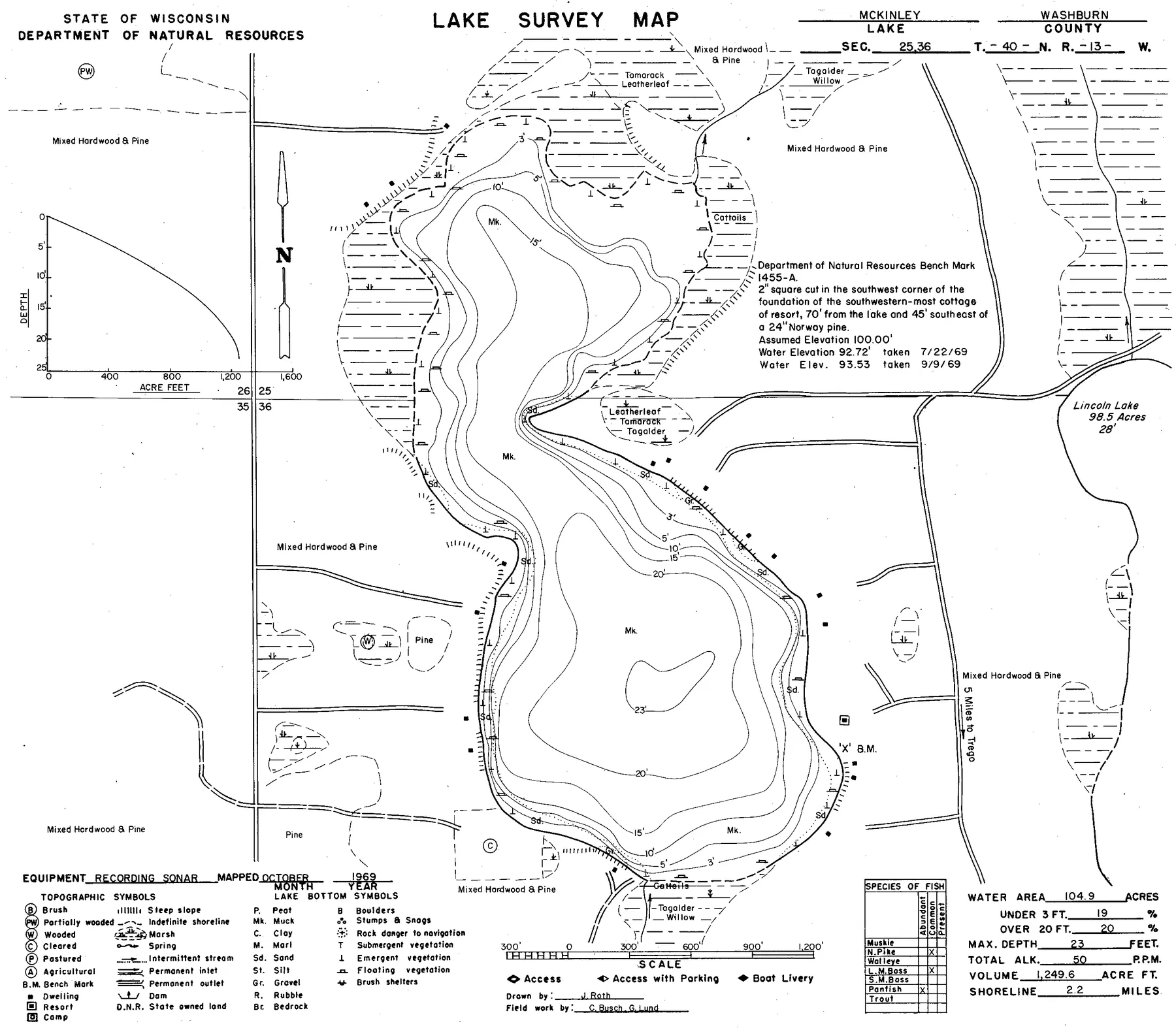 McKinley Lake historical Wisconsin DNR depth map sheet 1