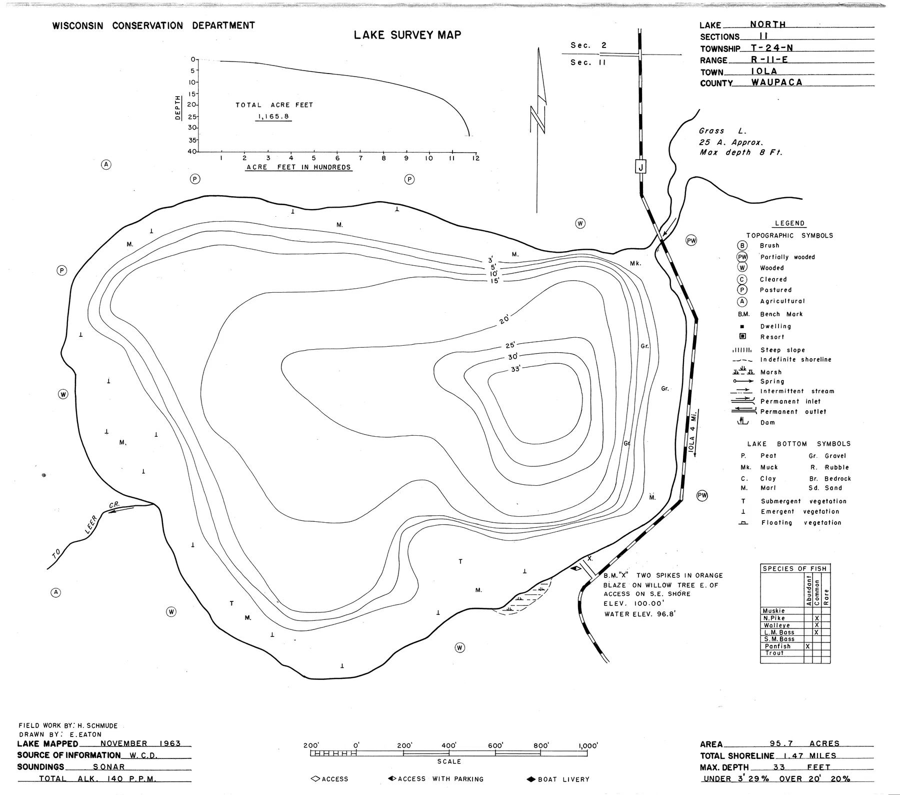 North Lake historical Wisconsin DNR depth map sheet 1