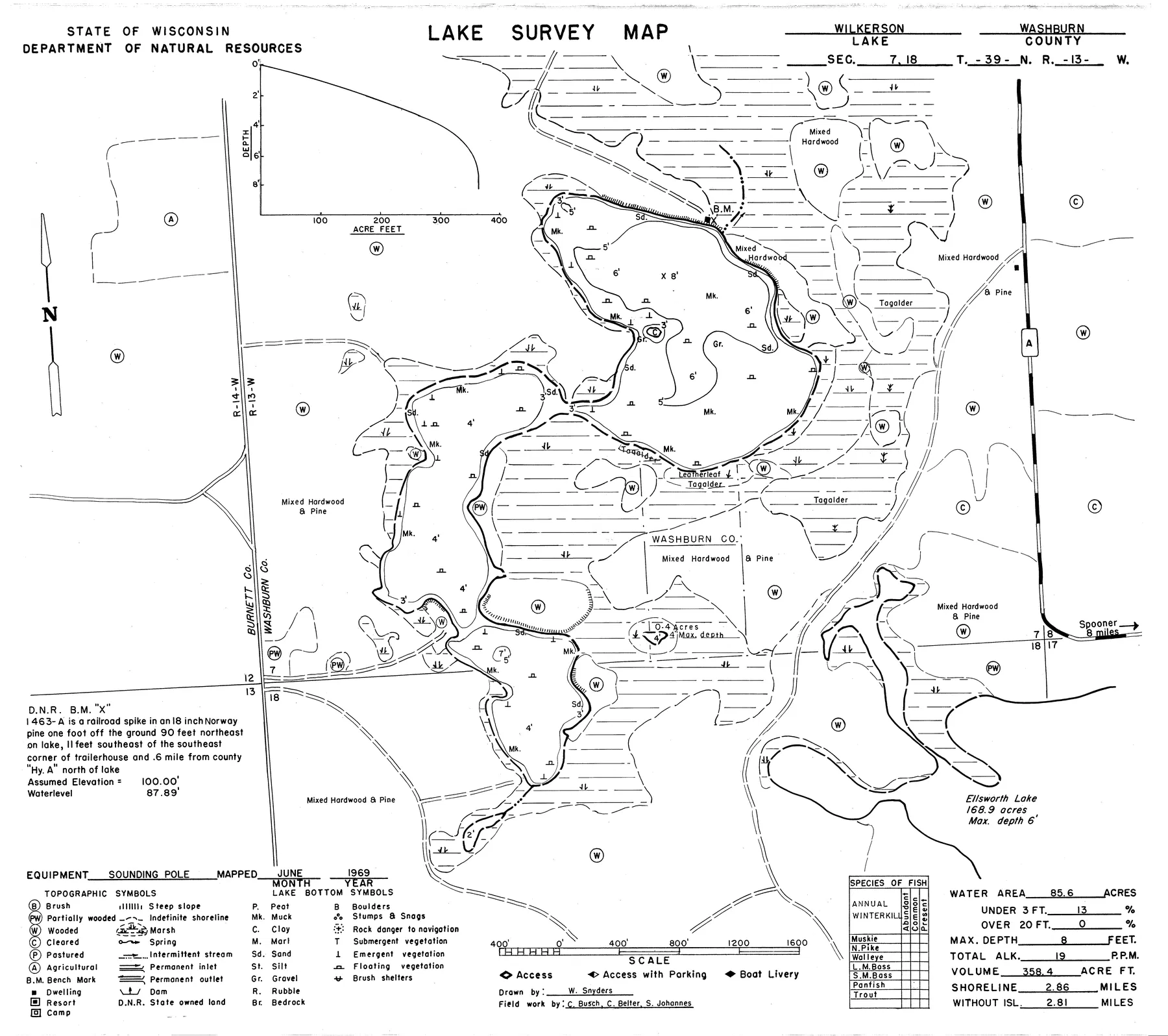 Wilkerson Lake historical Wisconsin DNR depth map sheet 1