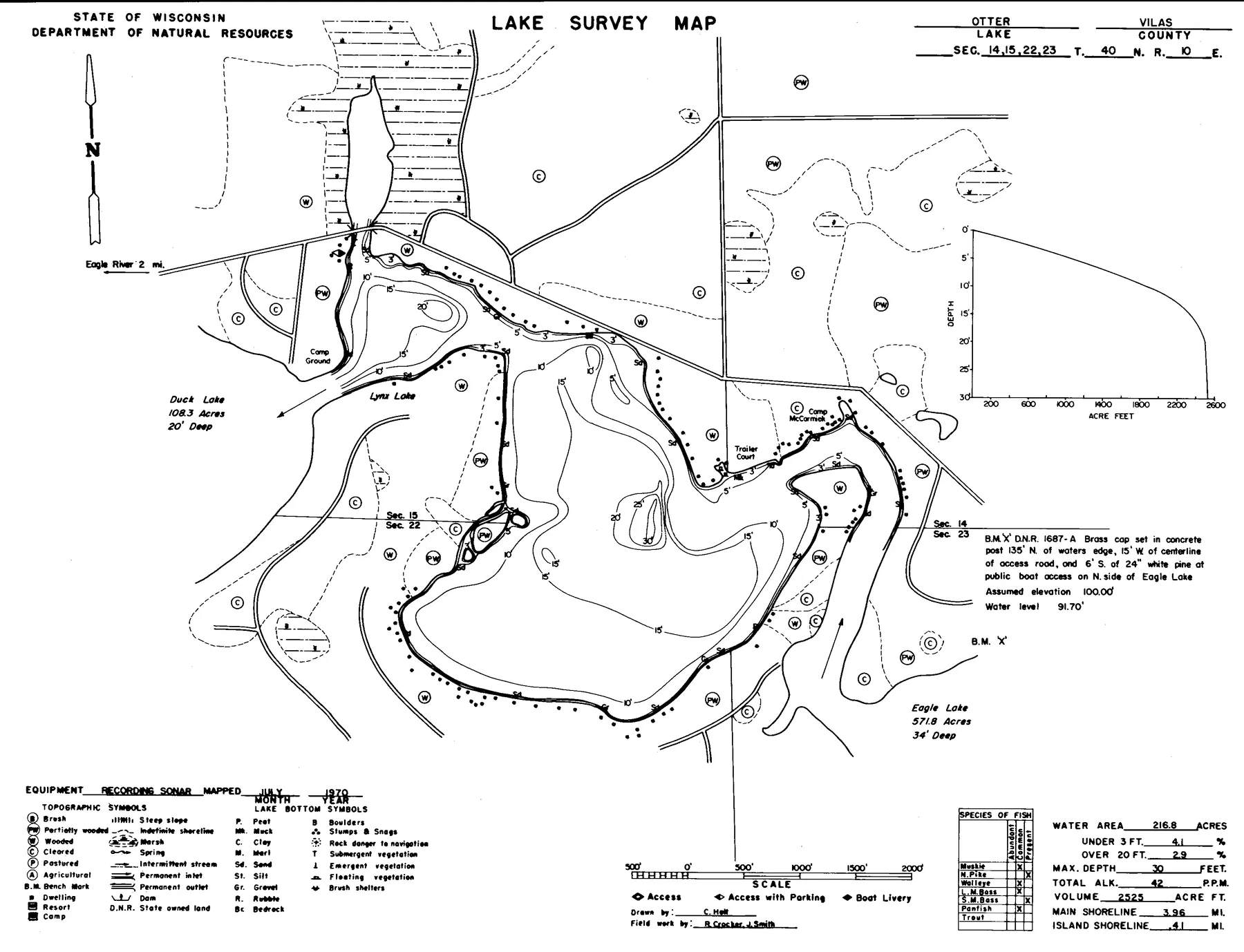 Otter Lake historical Wisconsin DNR depth map sheet 1