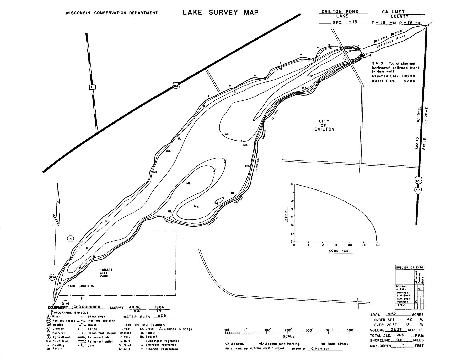 Chilton Millpond 75 historical Wisconsin DNR depth map sheet 1