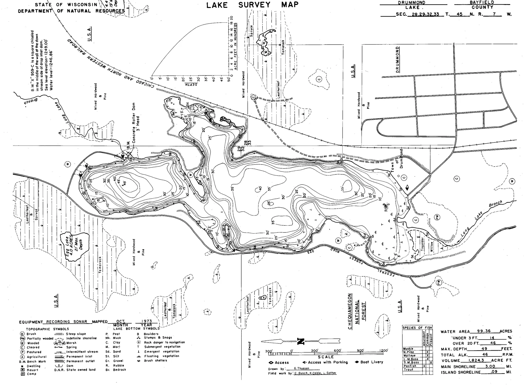 Drummond Lake historical Wisconsin DNR depth map sheet 1