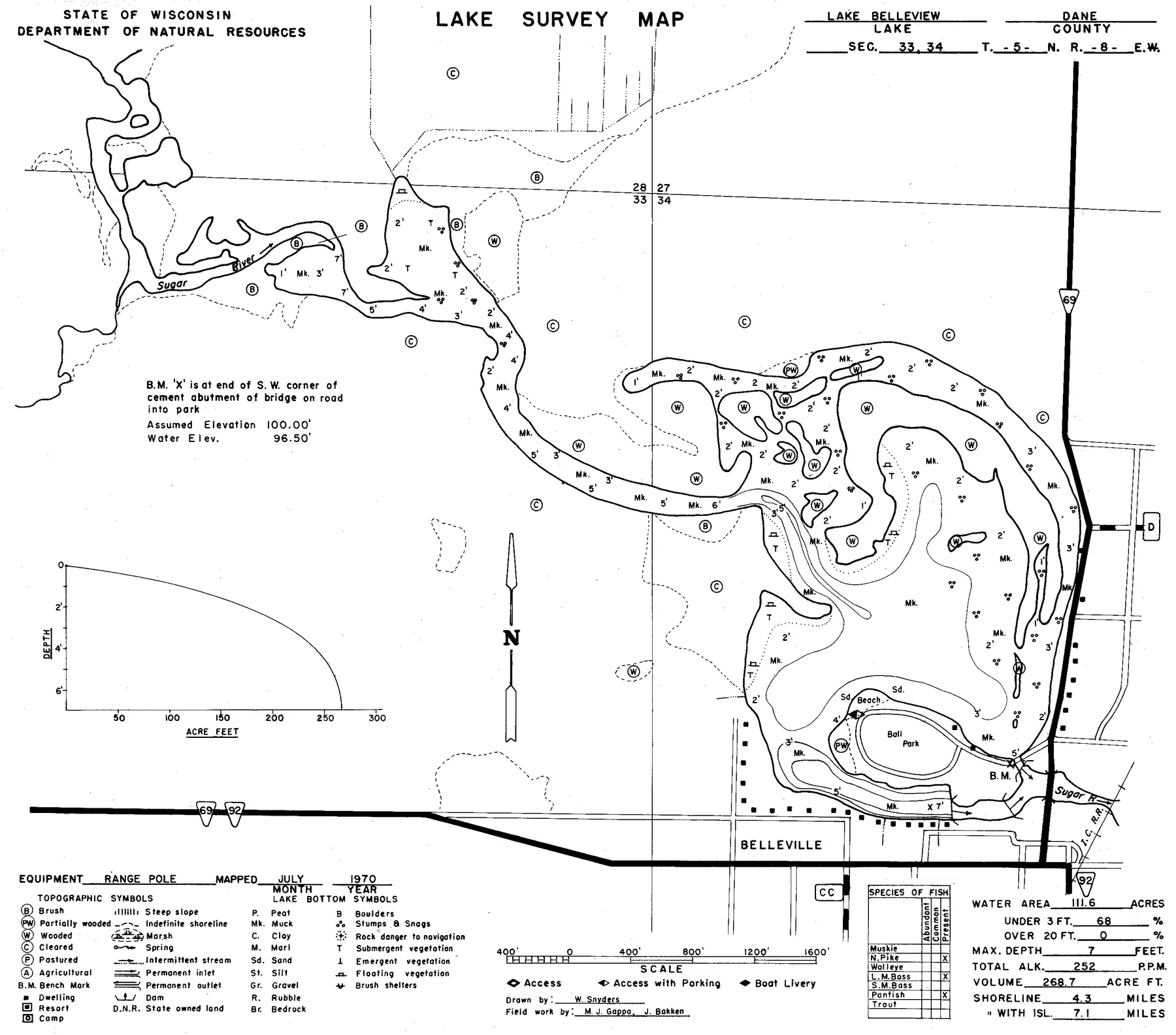 Lake Belle View historical Wisconsin DNR depth map sheet 1