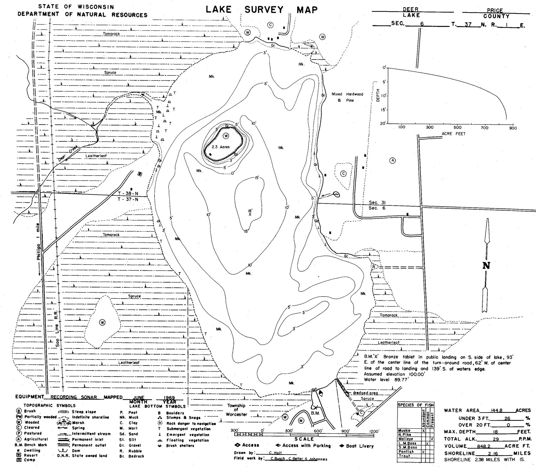 Deer Lake historical Wisconsin DNR depth map sheet 1