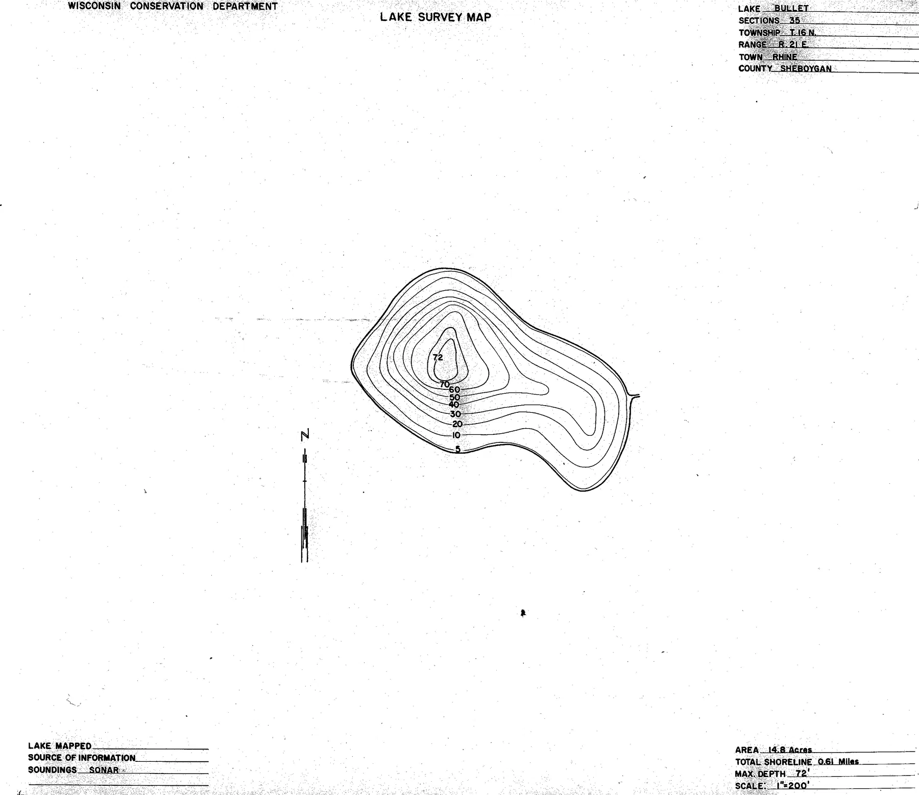 Bullet Lake historical Wisconsin DNR depth map sheet 1