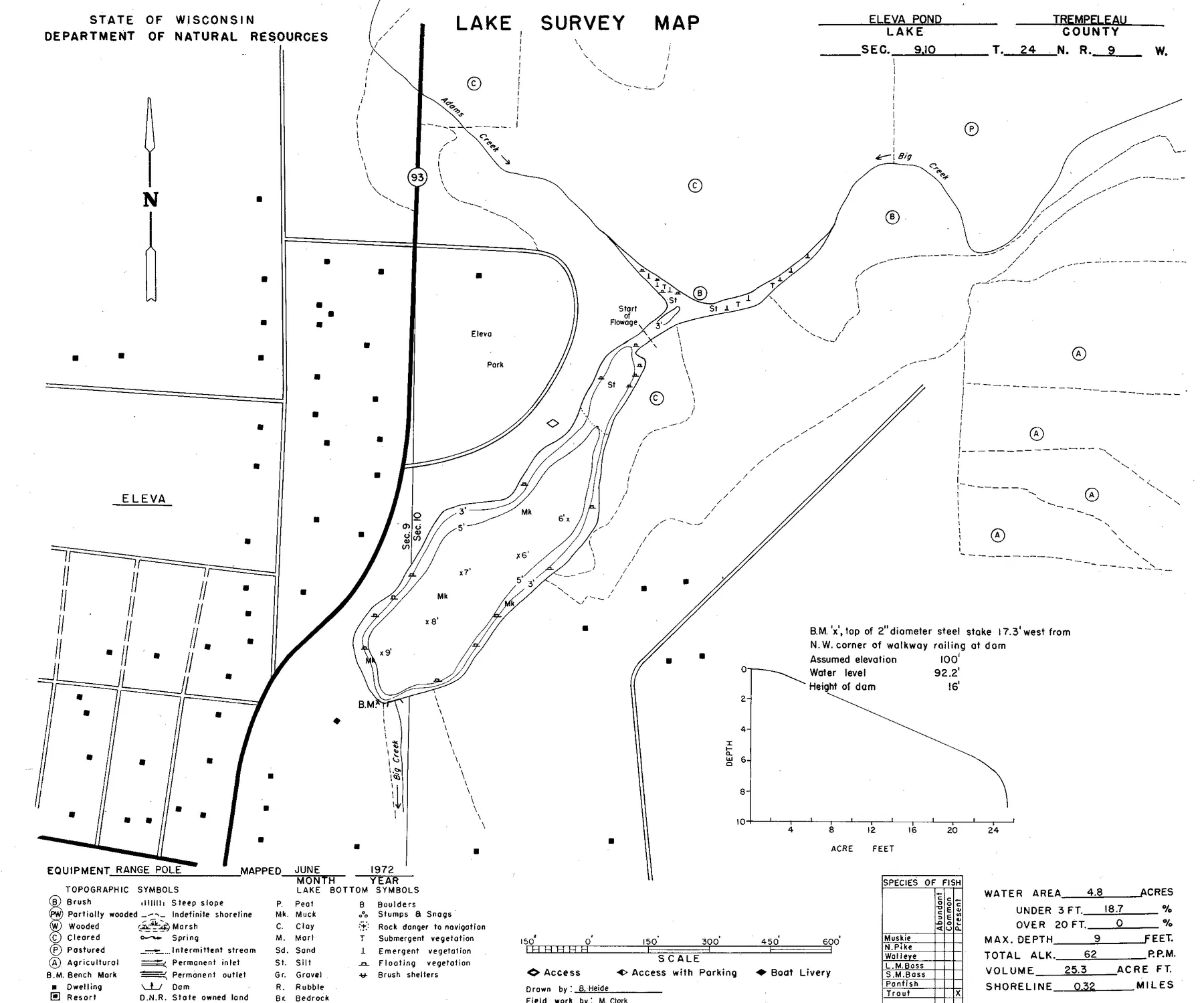 Eleva Pond historical Wisconsin DNR depth map sheet 1