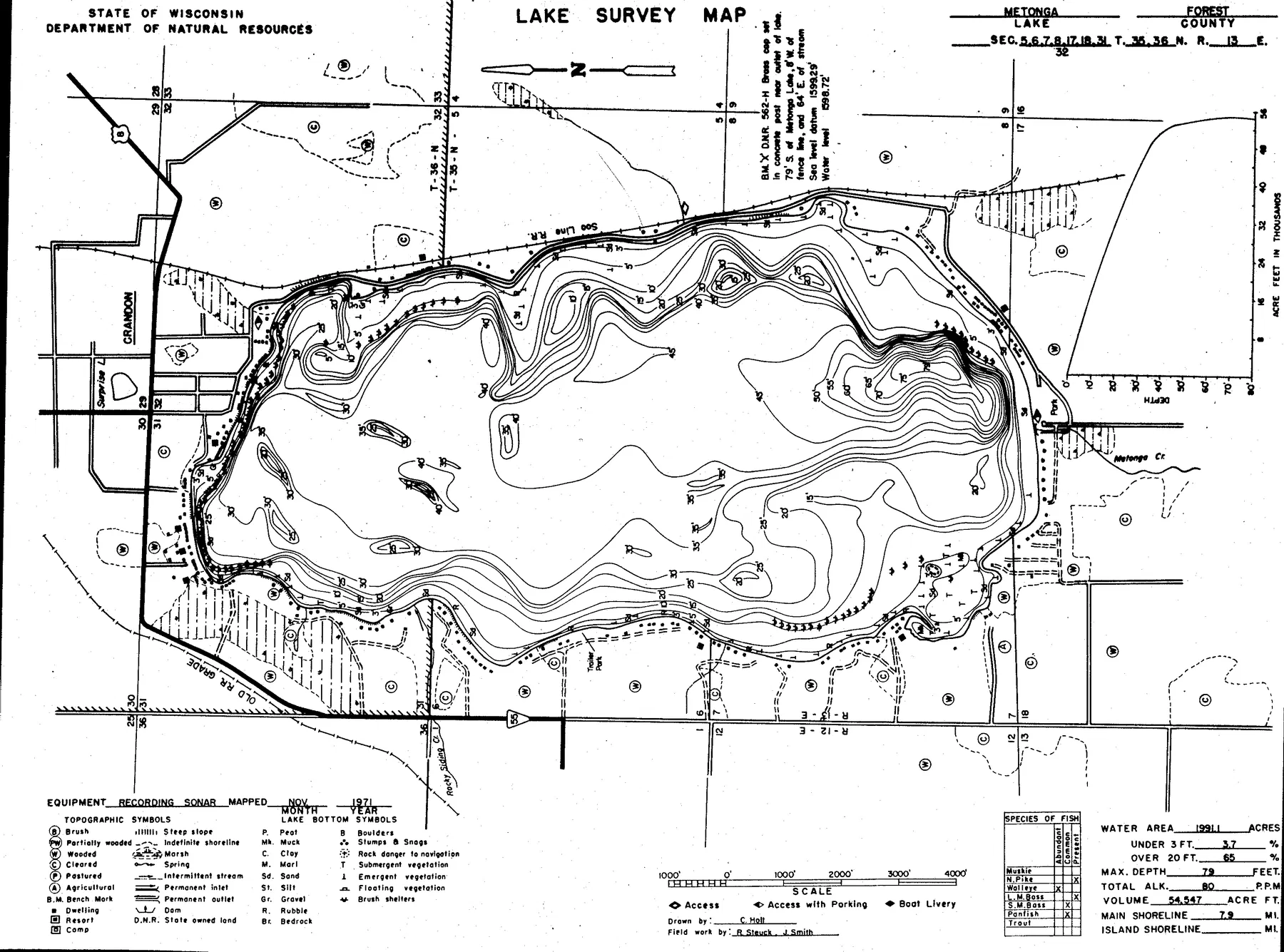 Metonga Lake historical Wisconsin DNR depth map sheet 1