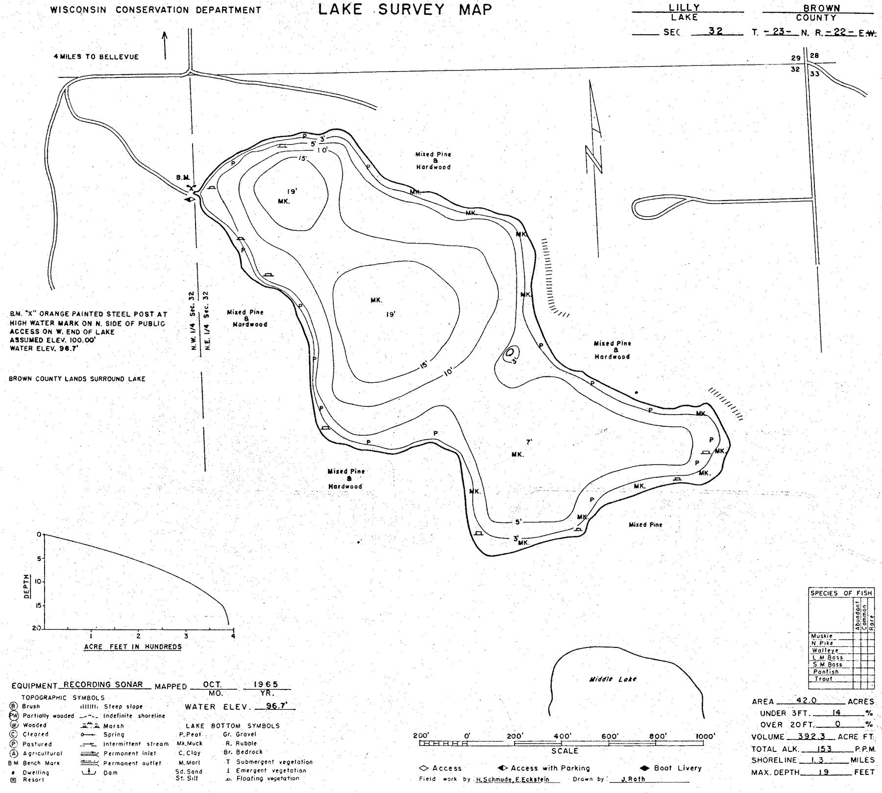 Lilly Lake historical Wisconsin DNR depth map sheet 1