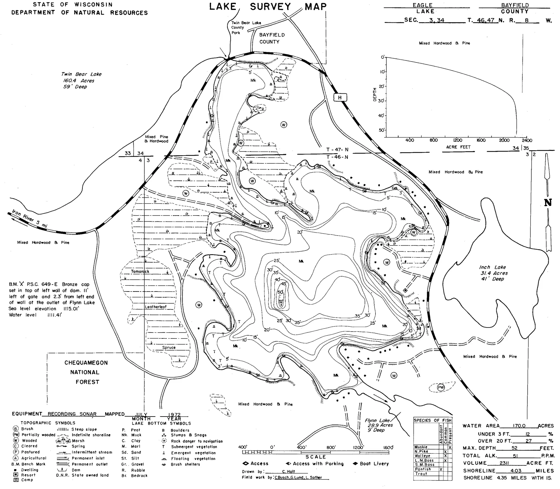 Eagle Lake historical Wisconsin DNR depth map sheet 1