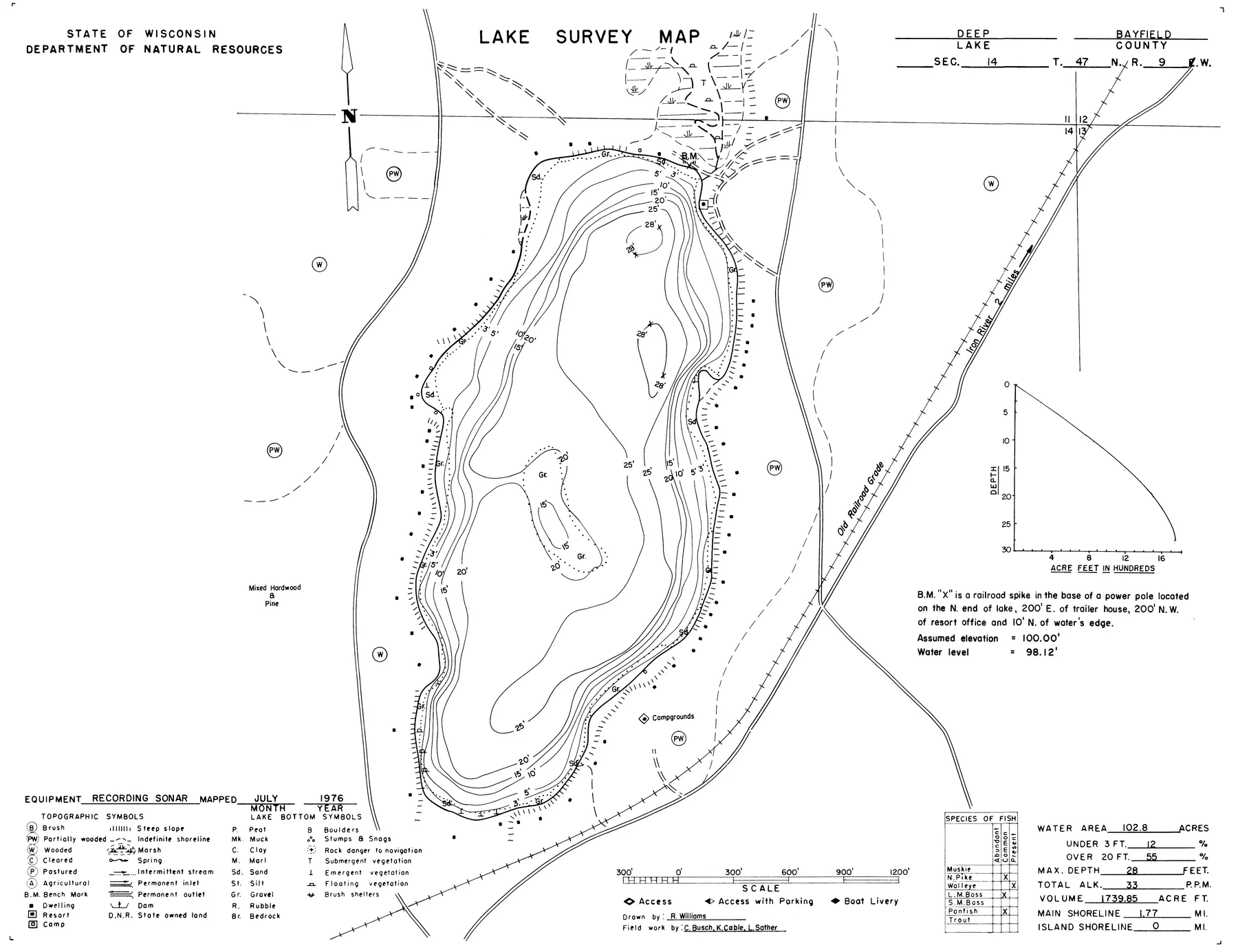 Deep Lake historical Wisconsin DNR depth map sheet 1