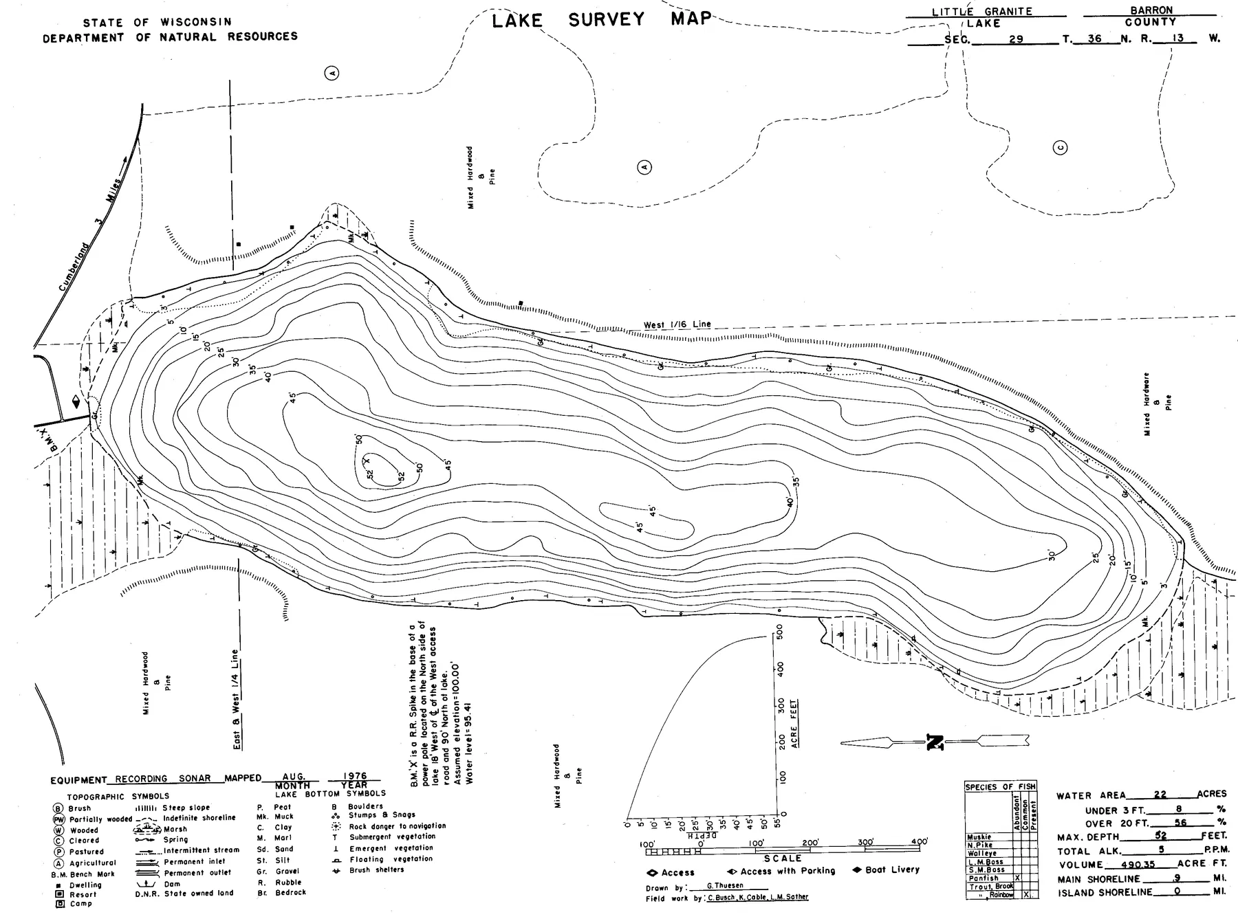 Little Granite Lake historical Wisconsin DNR depth map sheet 1