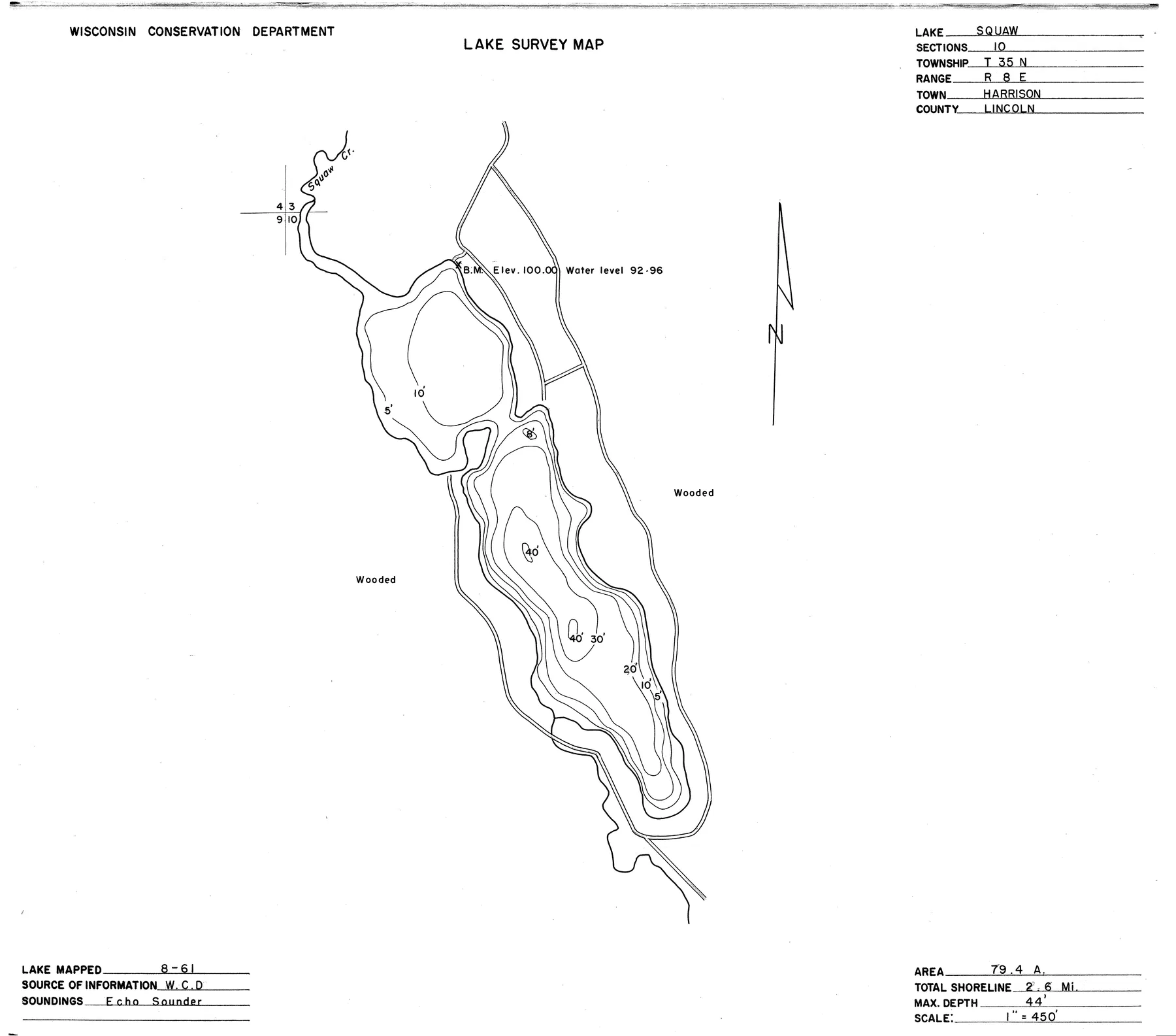 Wisconsin Lake historical Wisconsin DNR depth map sheet 1