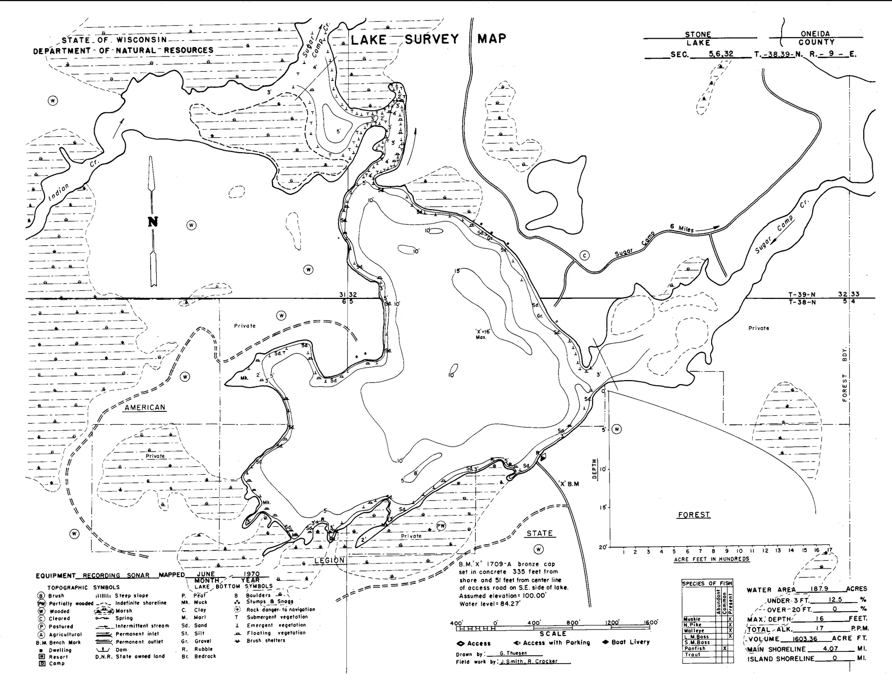 Stone Lake historical Wisconsin DNR depth map sheet 1