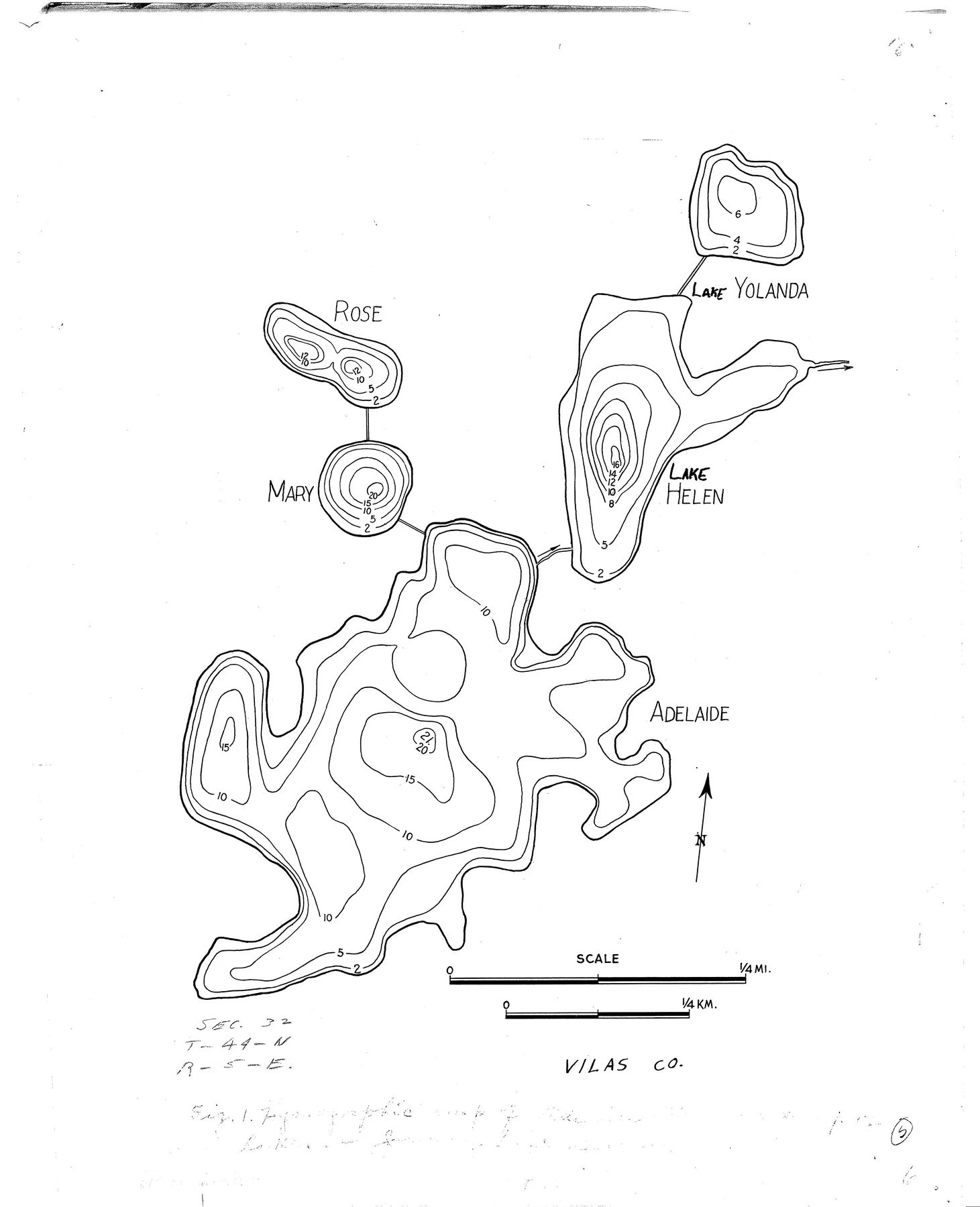 Lake Adelaide historical Wisconsin DNR depth map sheet 1