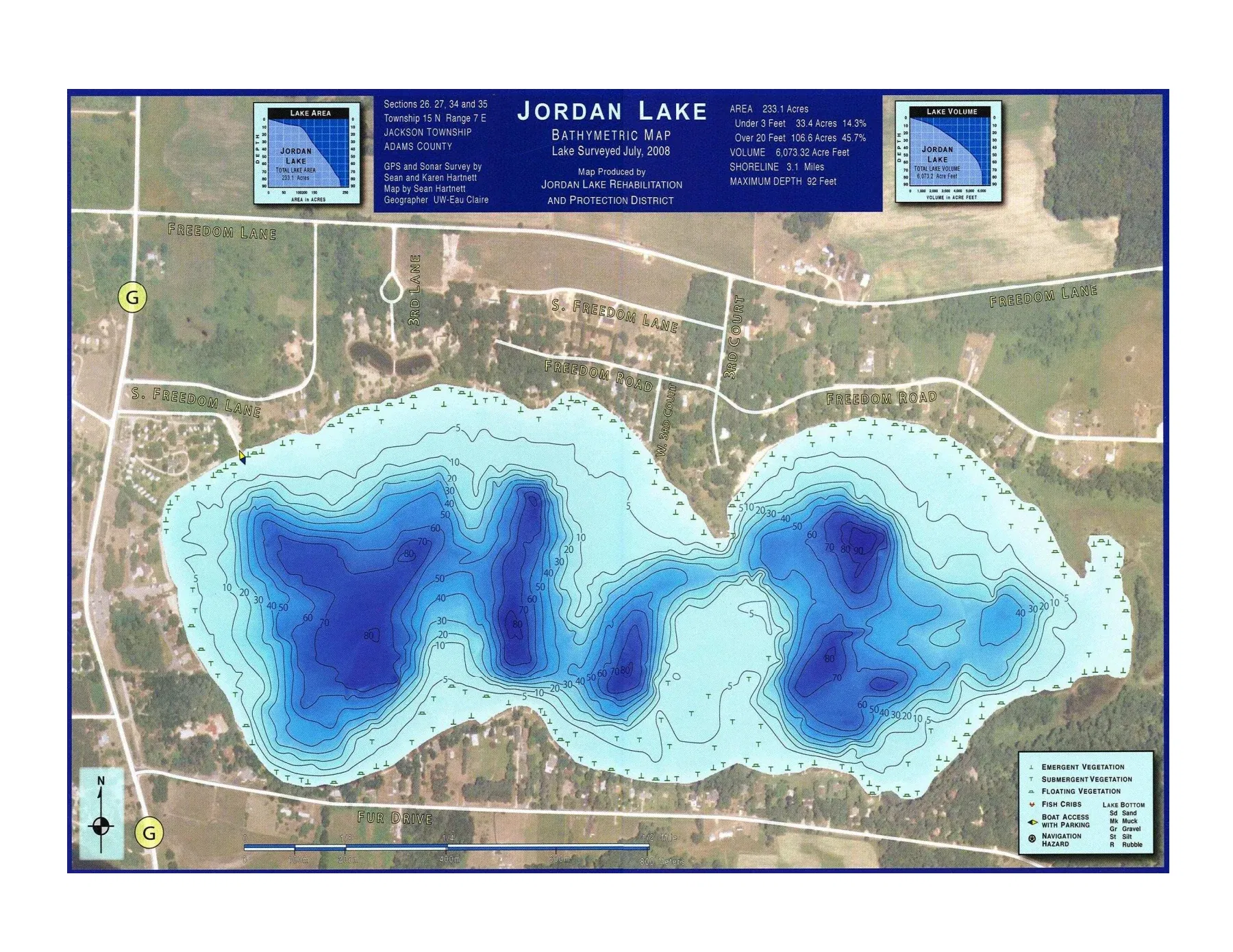 Jordan Lake historical Wisconsin DNR depth map sheet 1