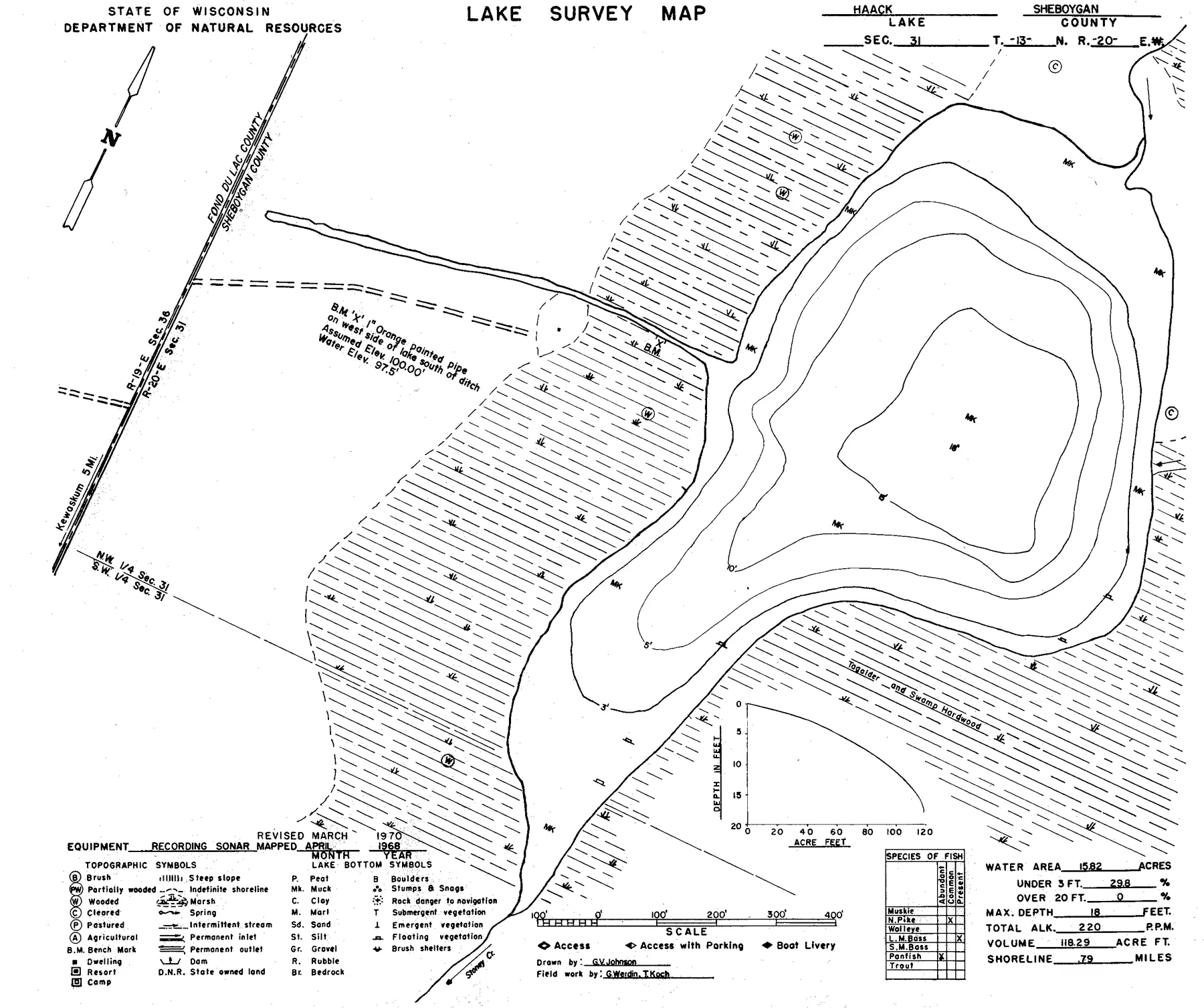 Haack Lake historical Wisconsin DNR depth map sheet 1