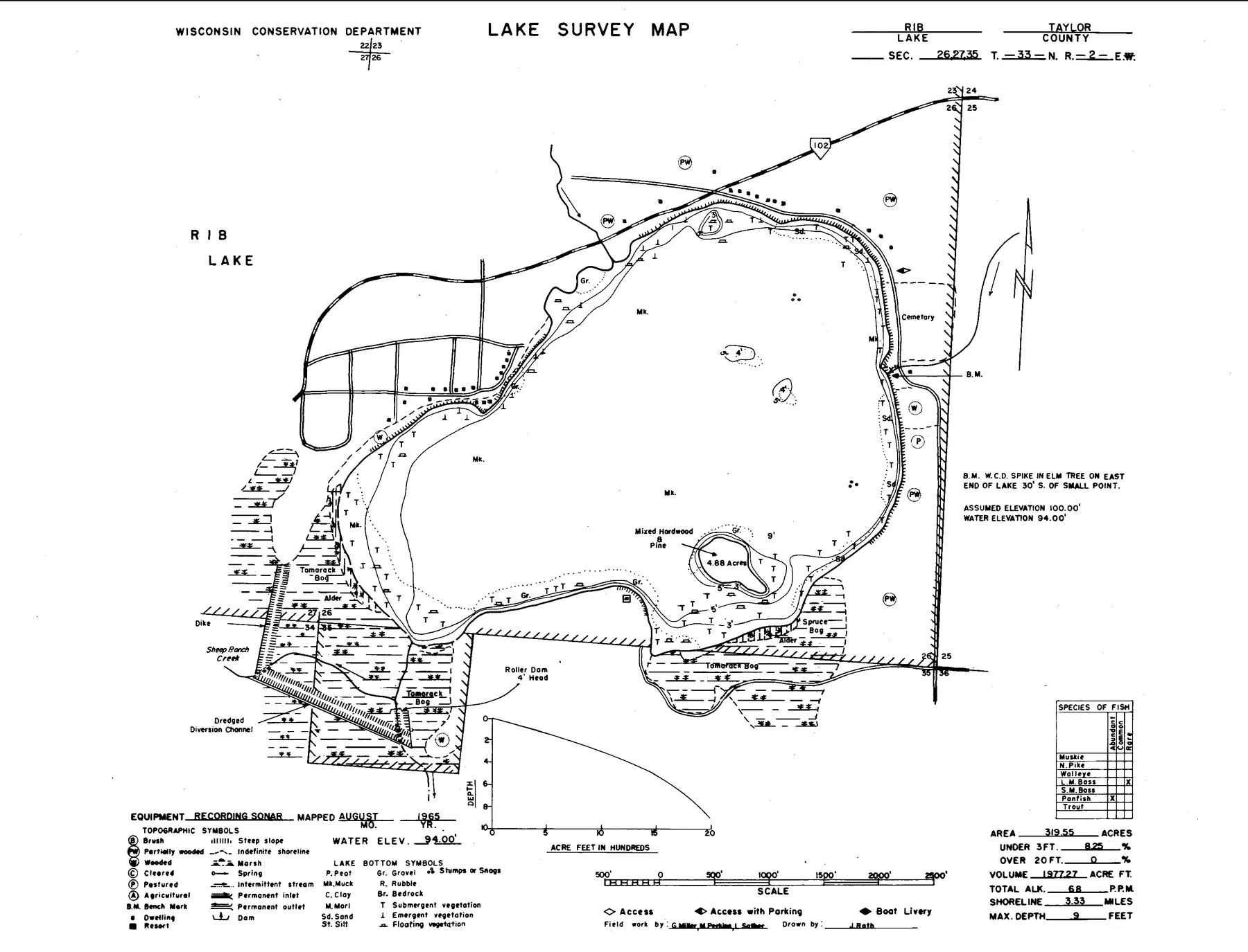 Rib Lake historical Wisconsin DNR depth map sheet 1