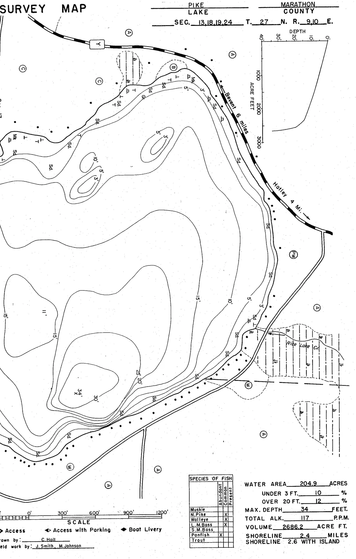 Pike Lake historical Wisconsin DNR depth map sheet 2