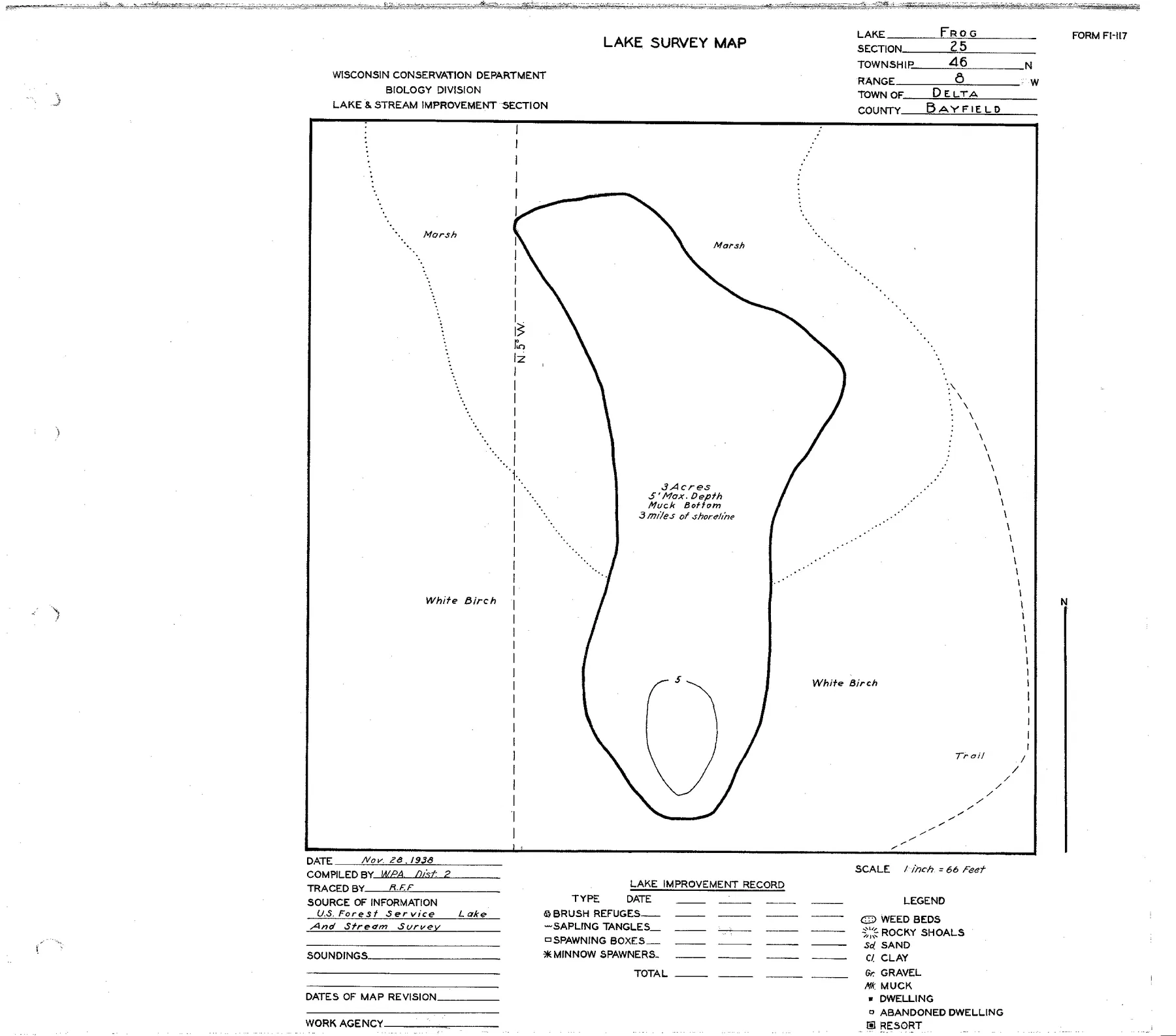 Frog Lake historical Wisconsin DNR depth map sheet 1