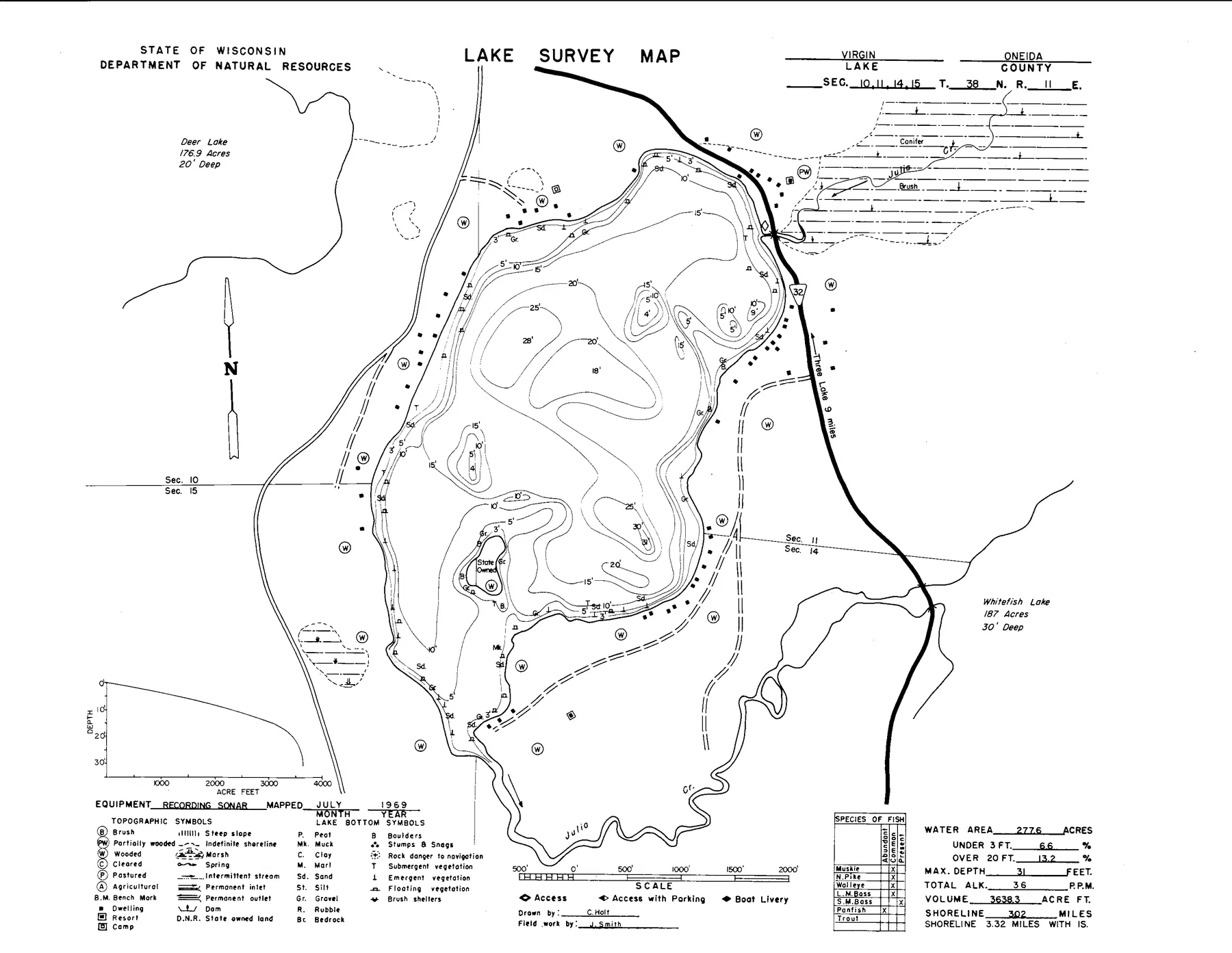 Virgin Lake historical Wisconsin DNR depth map sheet 1