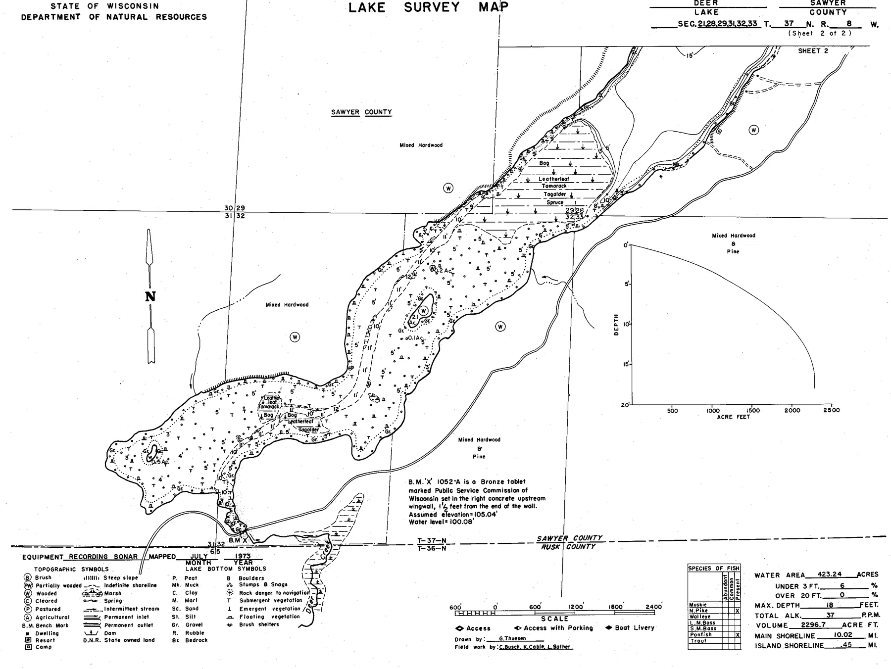Deer Lake historical Wisconsin DNR depth map sheet 2