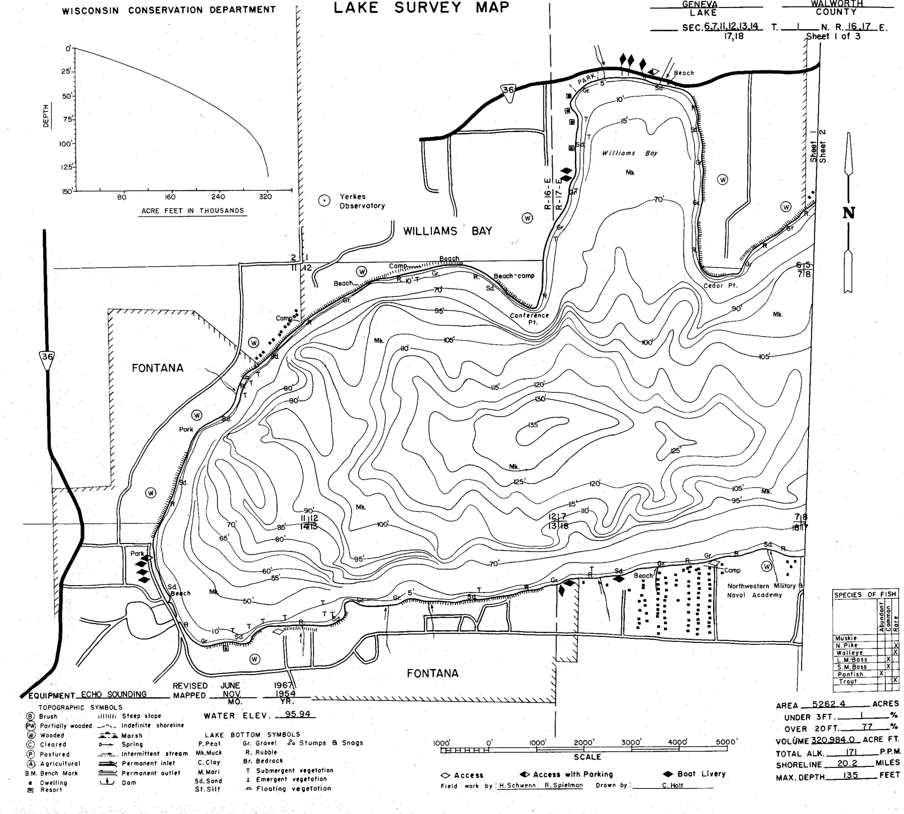 Lake Geneva historical Wisconsin DNR depth map sheet 1