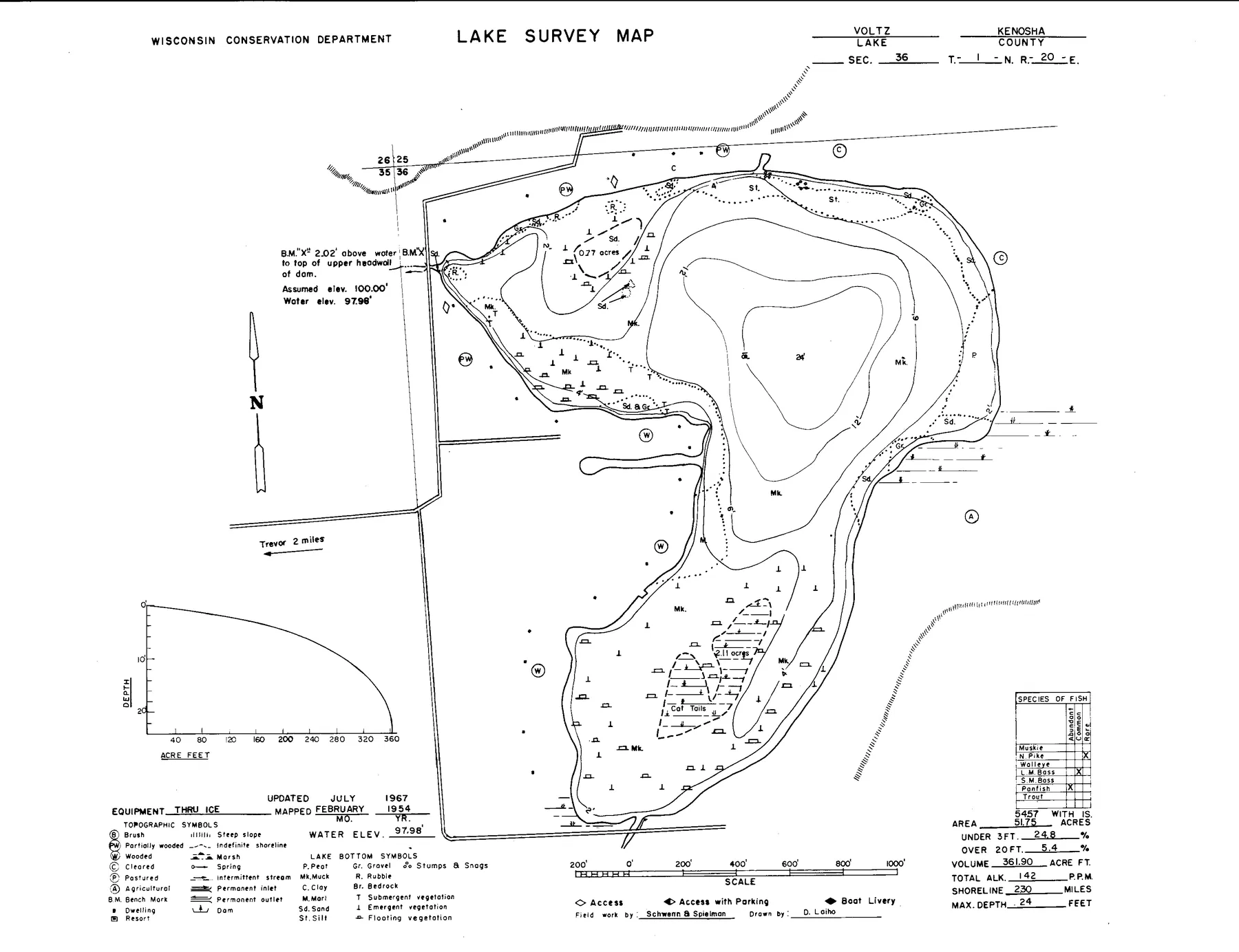 Voltz Lake historical Wisconsin DNR depth map sheet 1