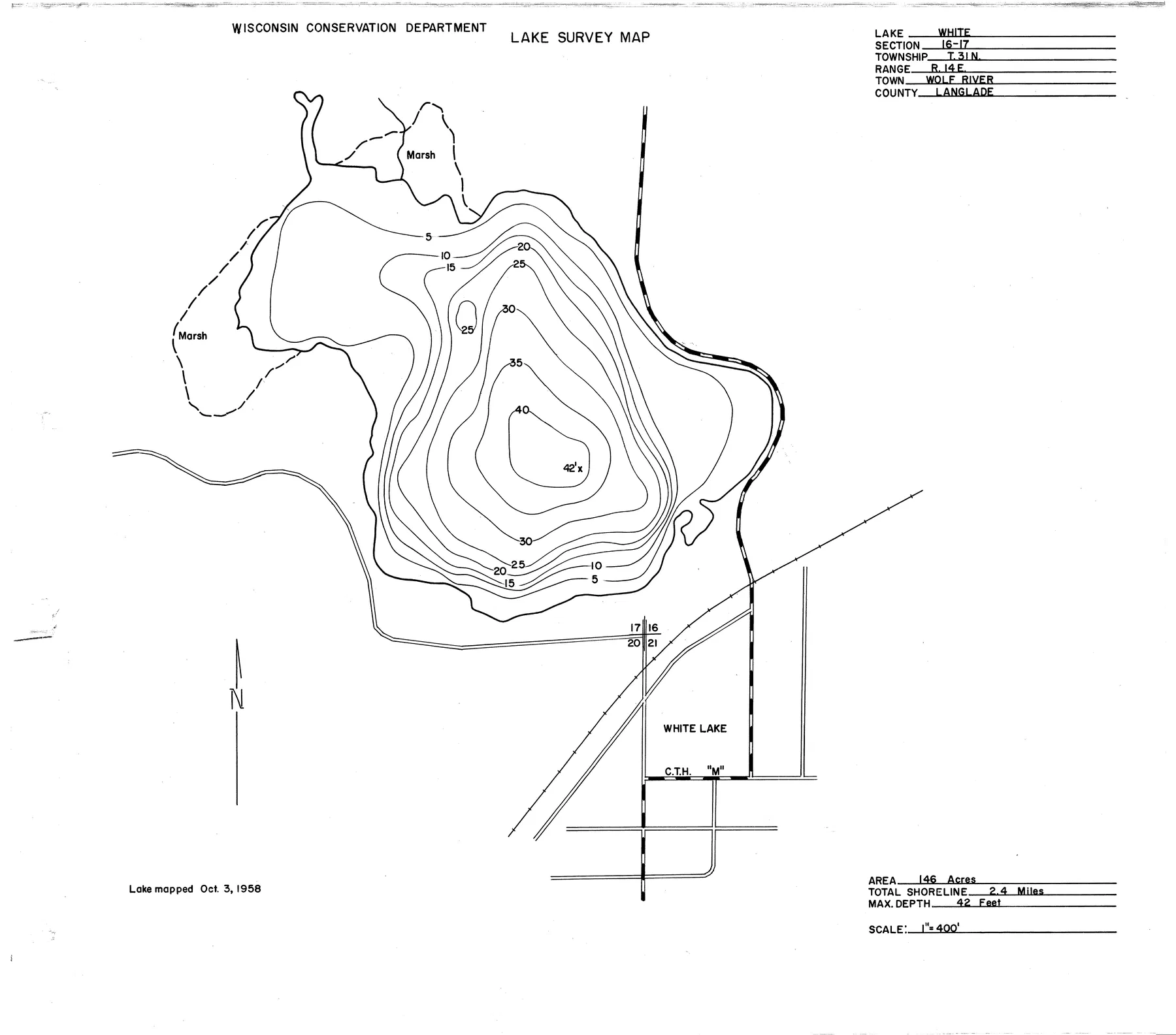 White Lake historical Wisconsin DNR depth map sheet 1
