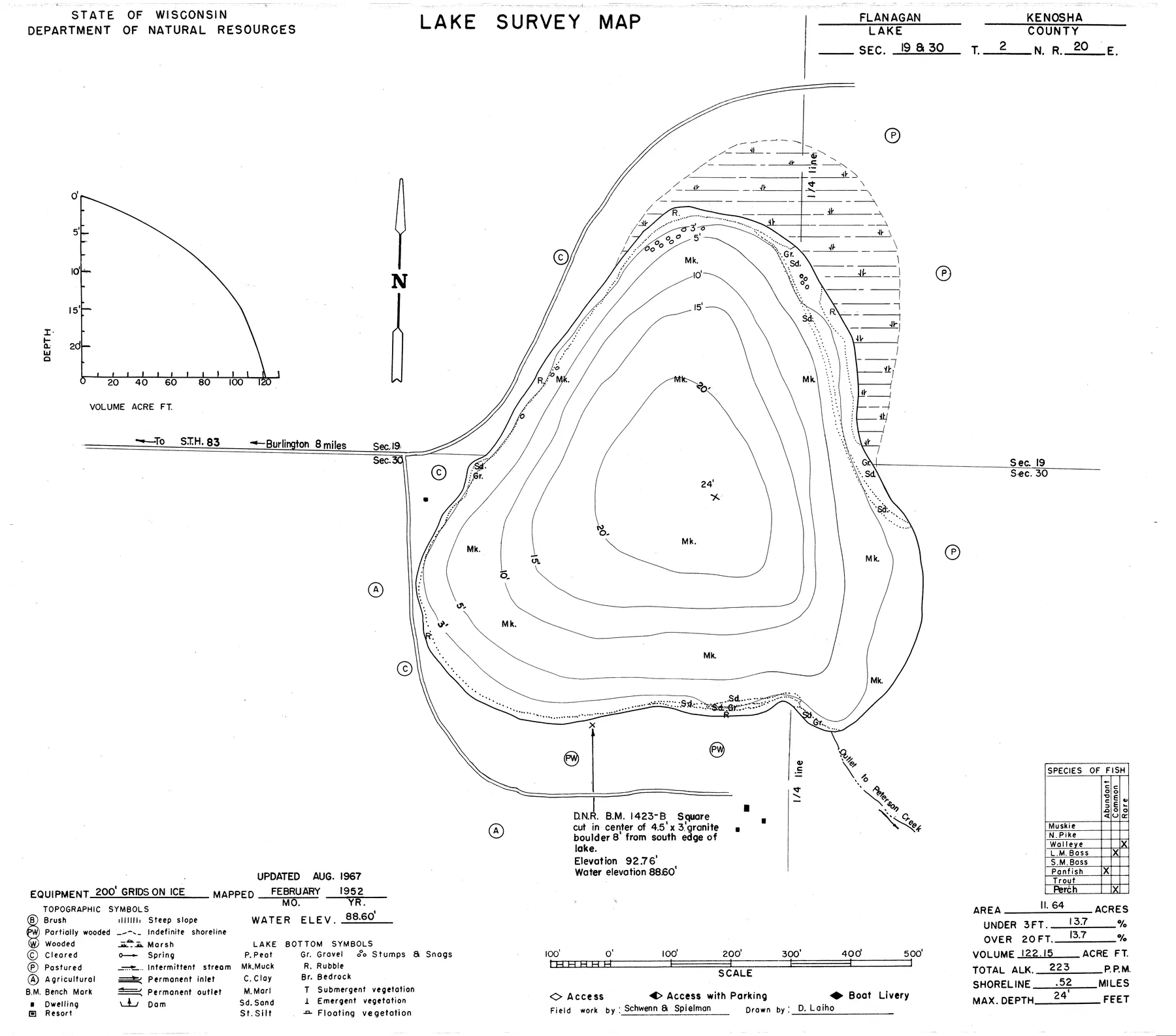 Flanagan Lake historical Wisconsin DNR depth map sheet 1