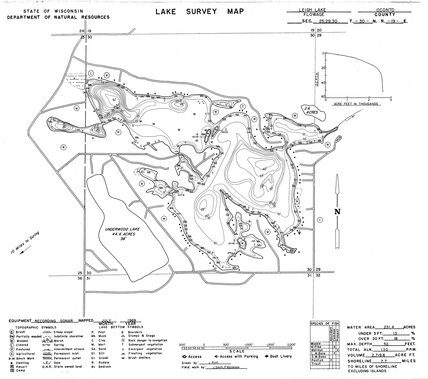 Leigh Flowage historical Wisconsin DNR depth map sheet 1
