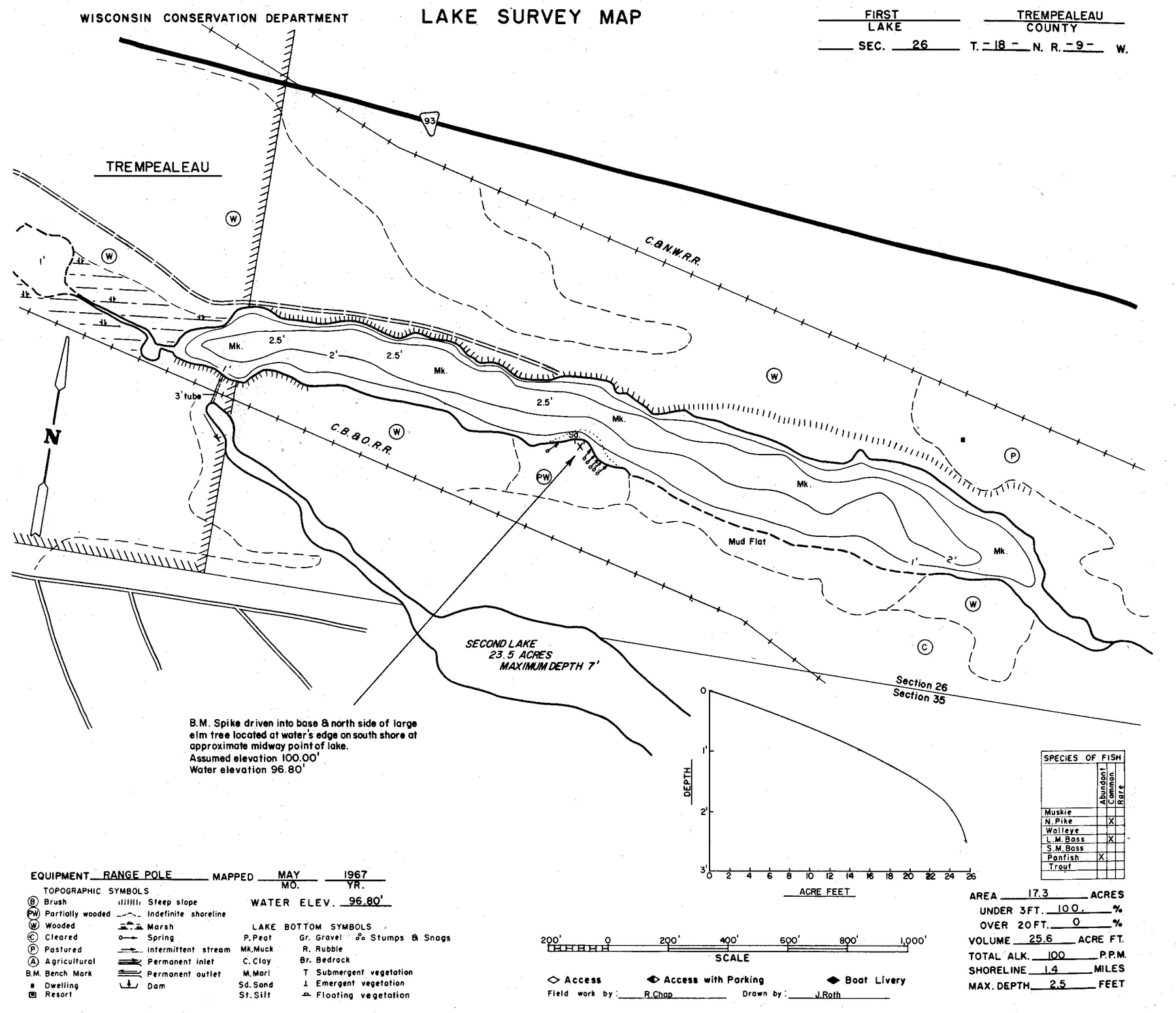 First Lake historical Wisconsin DNR depth map sheet 1