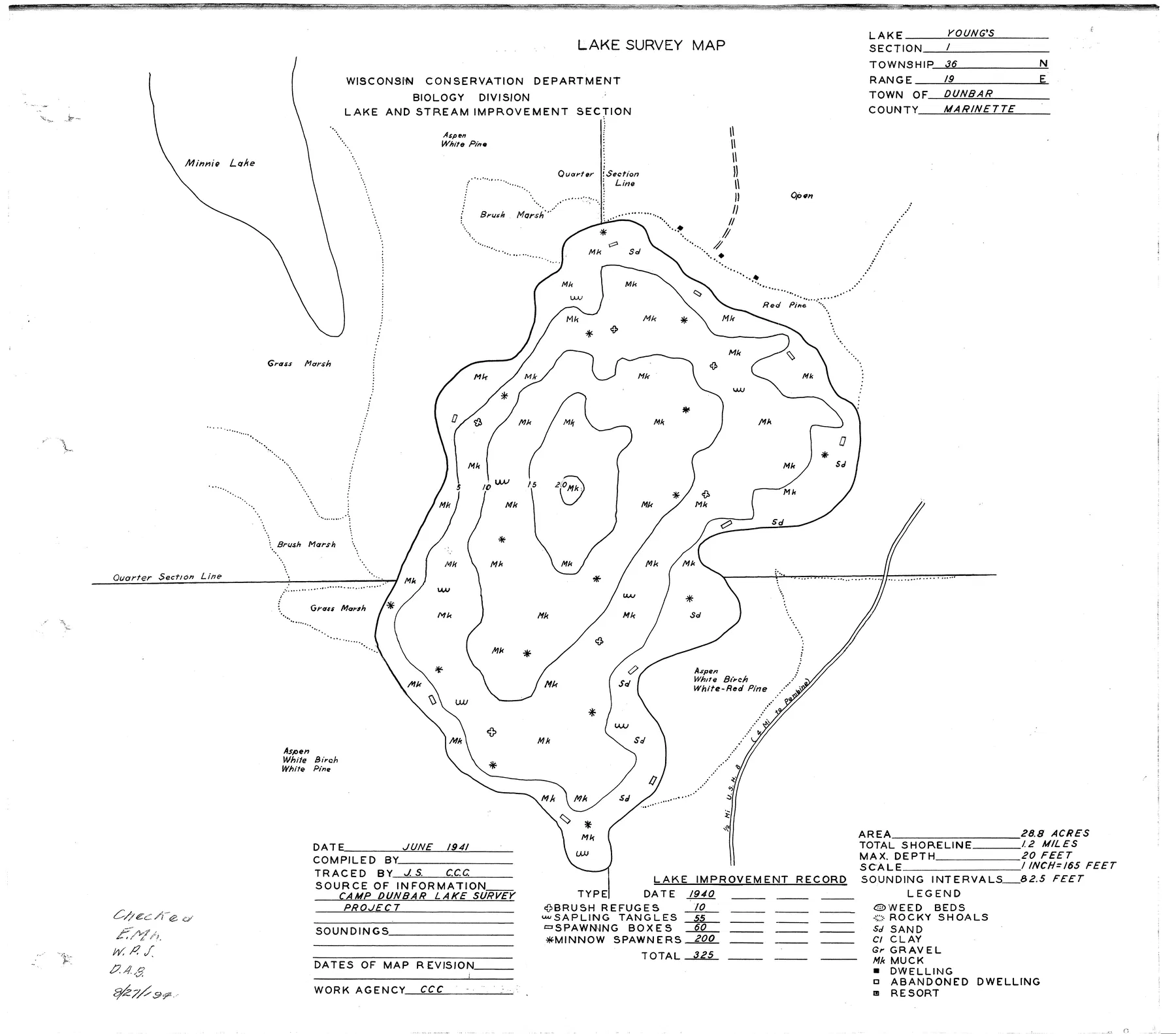 Young Lake historical Wisconsin DNR depth map sheet 1