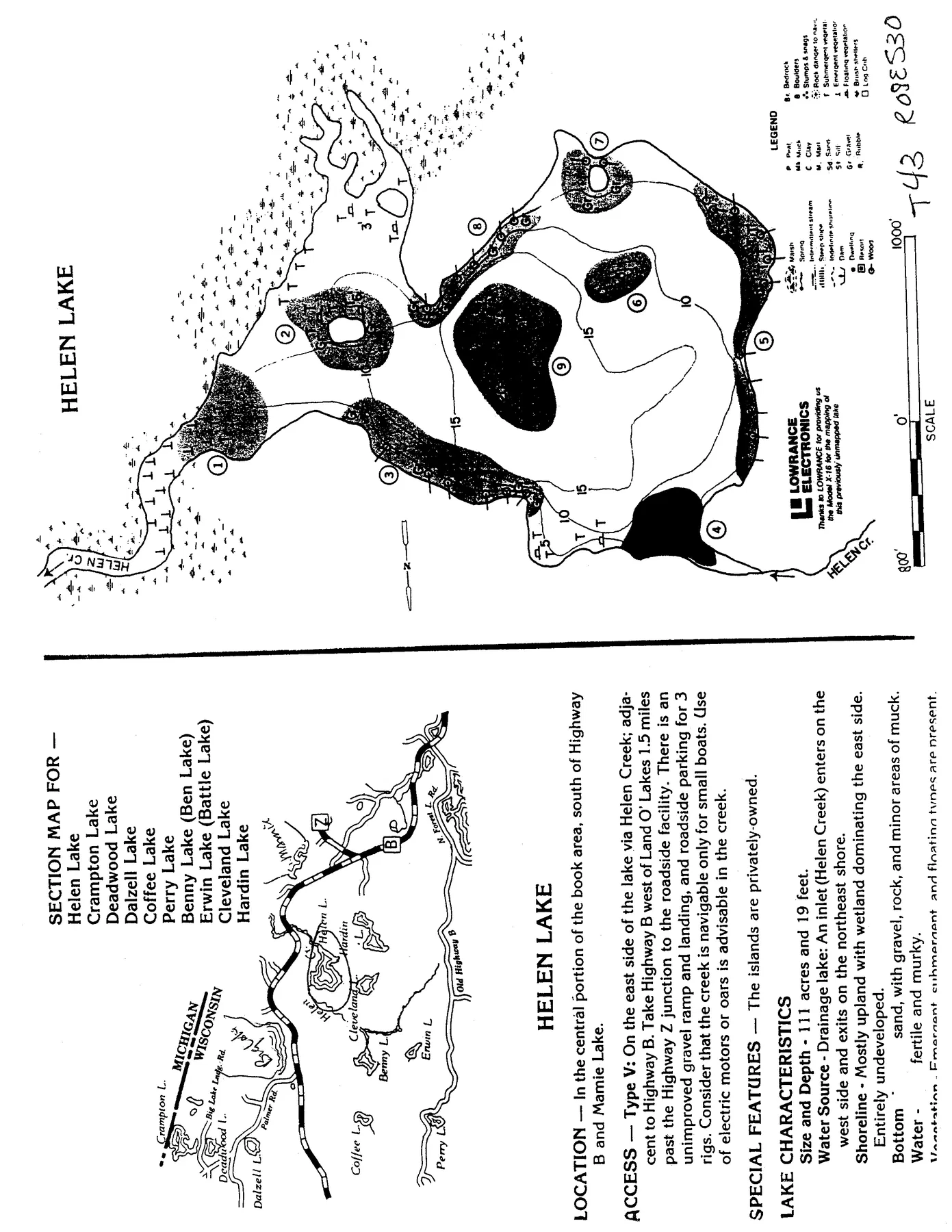 Helen Lake historical Wisconsin DNR depth map sheet 1