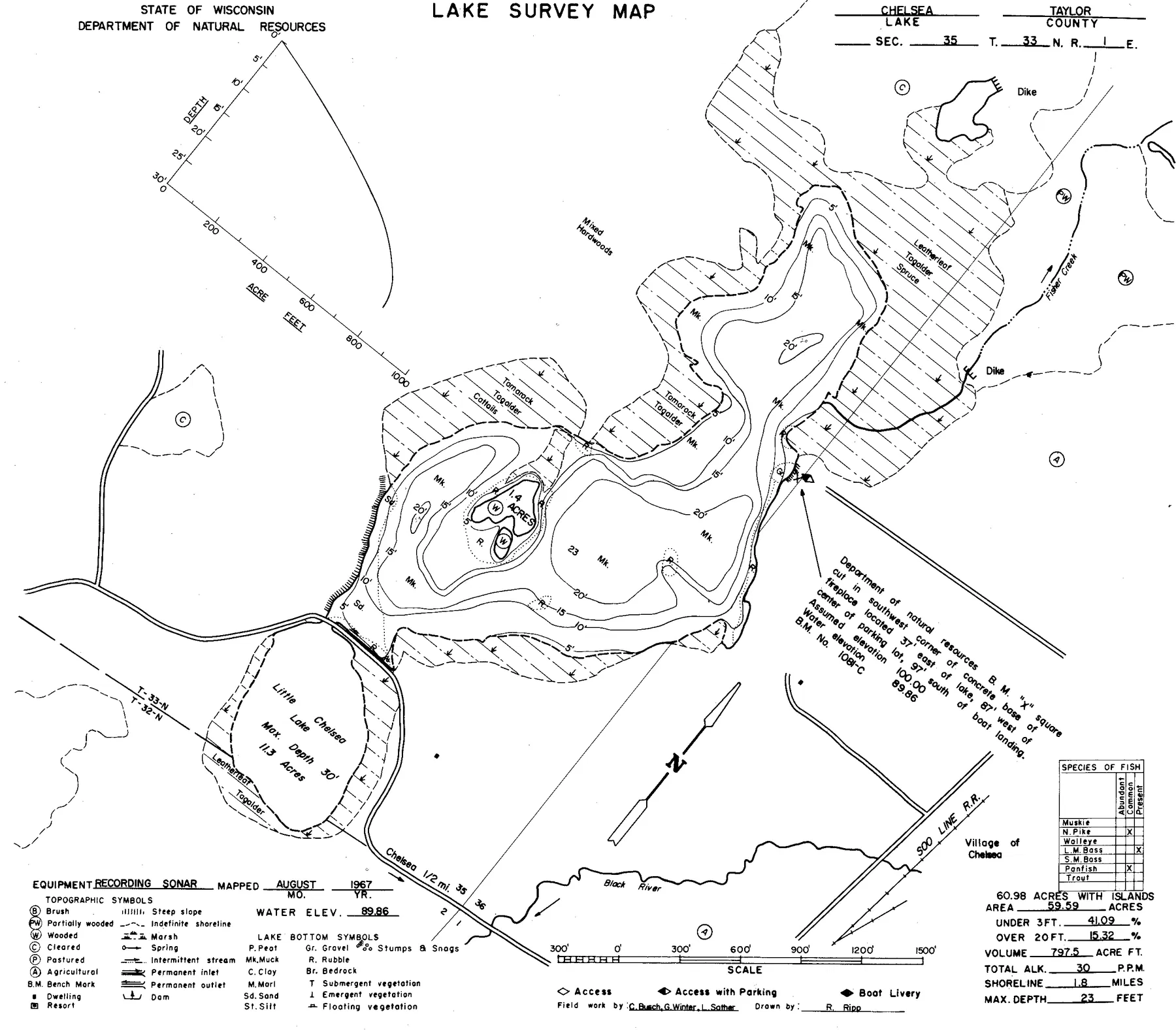 Chelsea Lake historical Wisconsin DNR depth map sheet 1