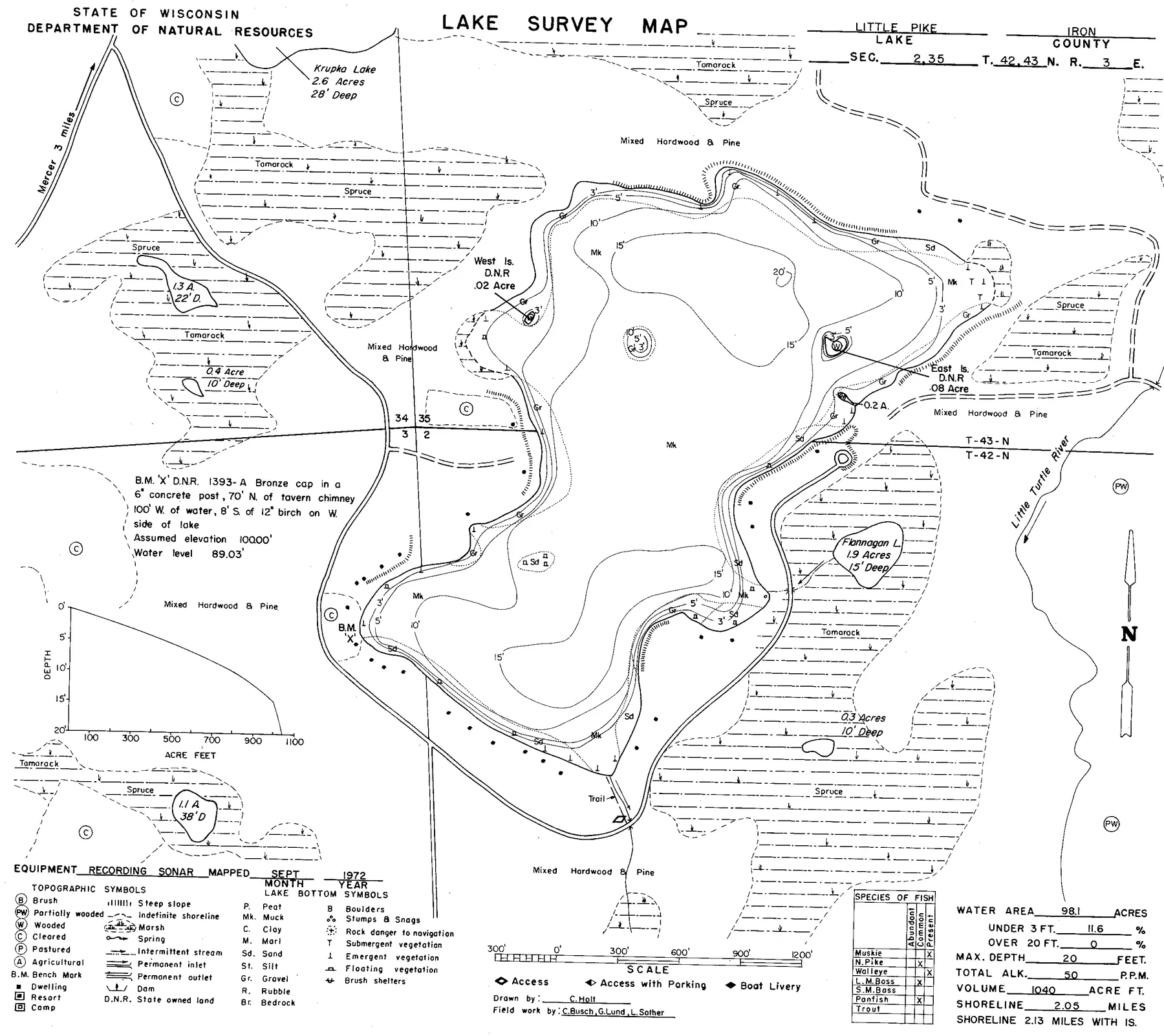 Little Pike Lake historical Wisconsin DNR depth map sheet 1