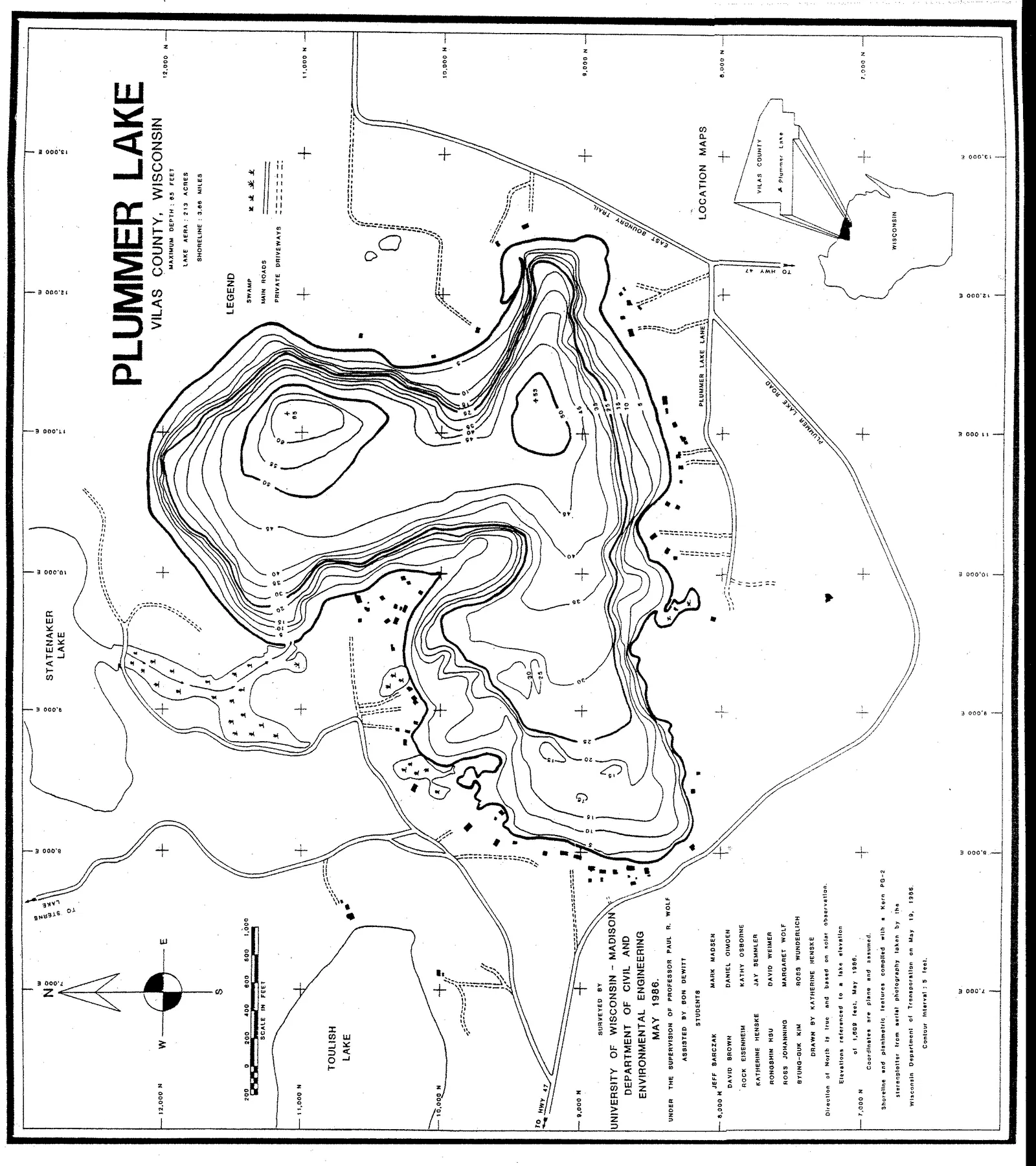 Plummer Lake historical Wisconsin DNR depth map sheet 1
