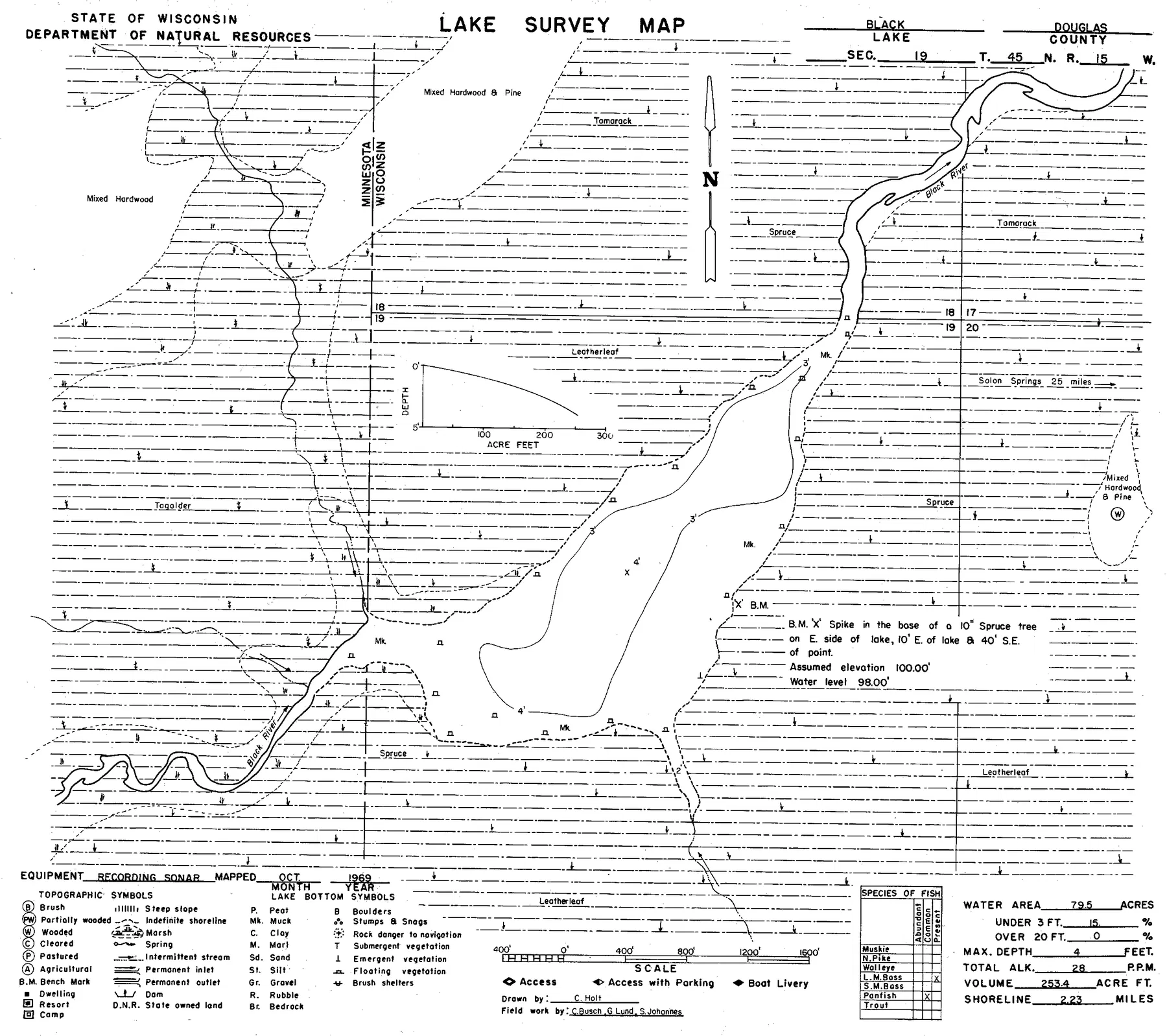 Black Lake historical Wisconsin DNR depth map sheet 1