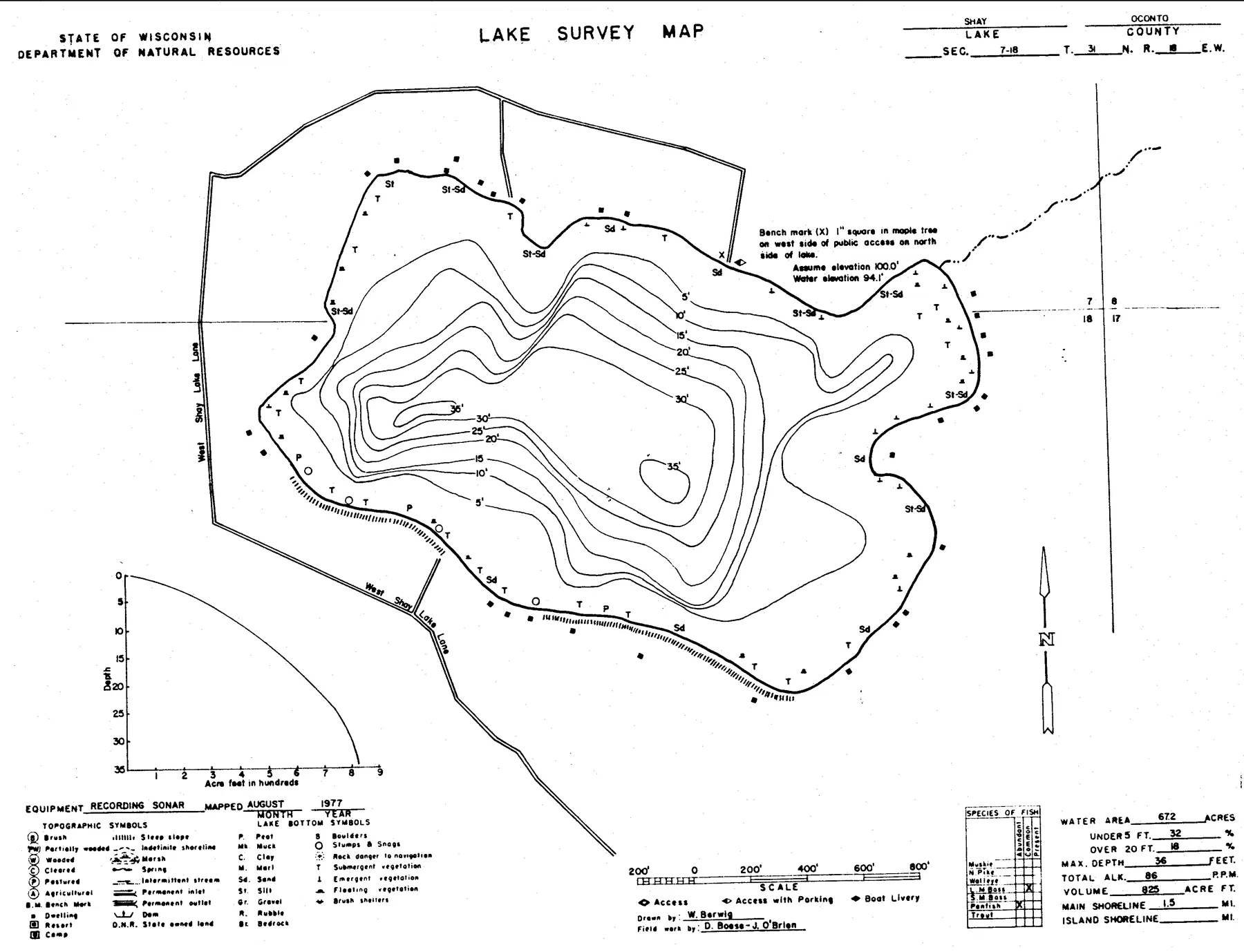 Shay Lake historical Wisconsin DNR depth map sheet 1