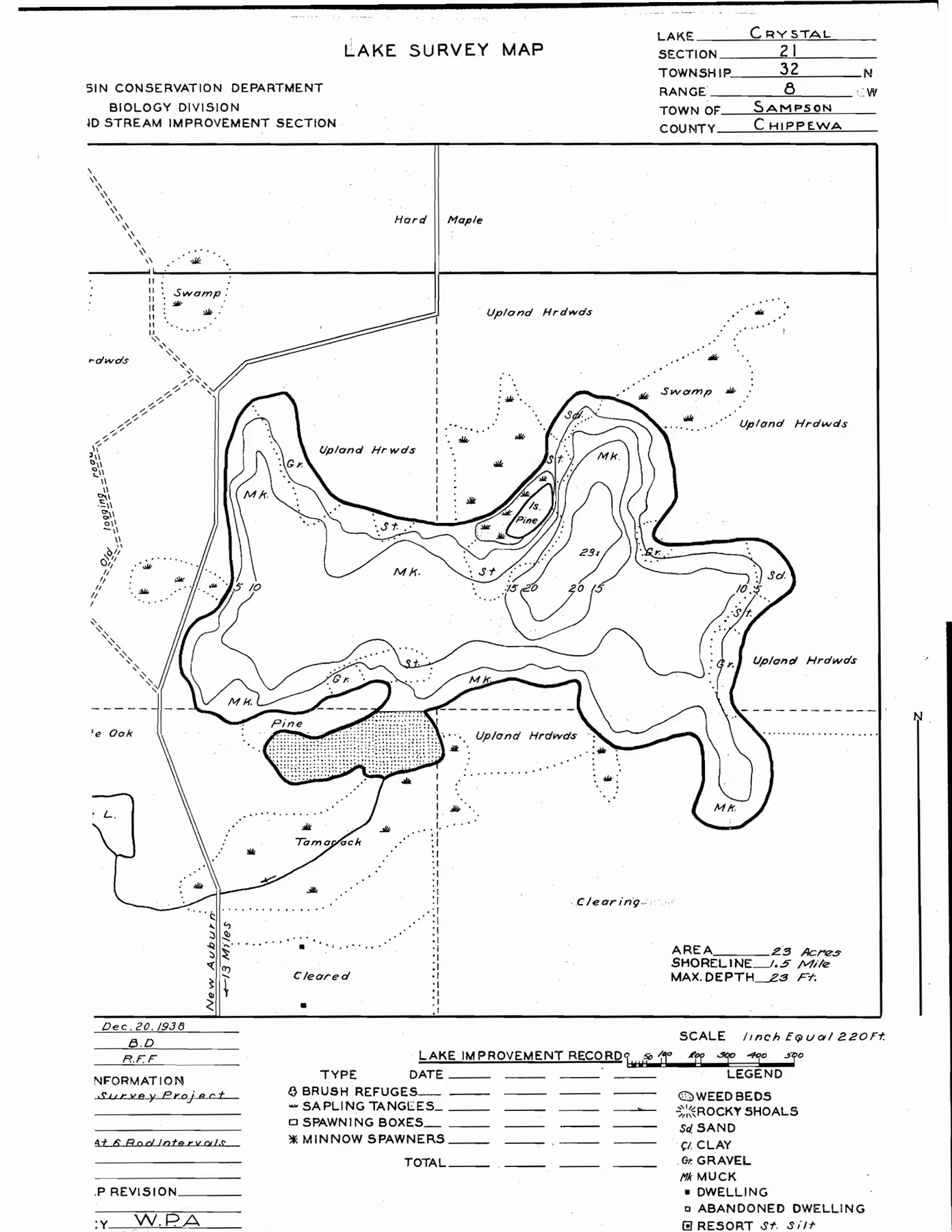 Riley Lake historical Wisconsin DNR depth map sheet 1