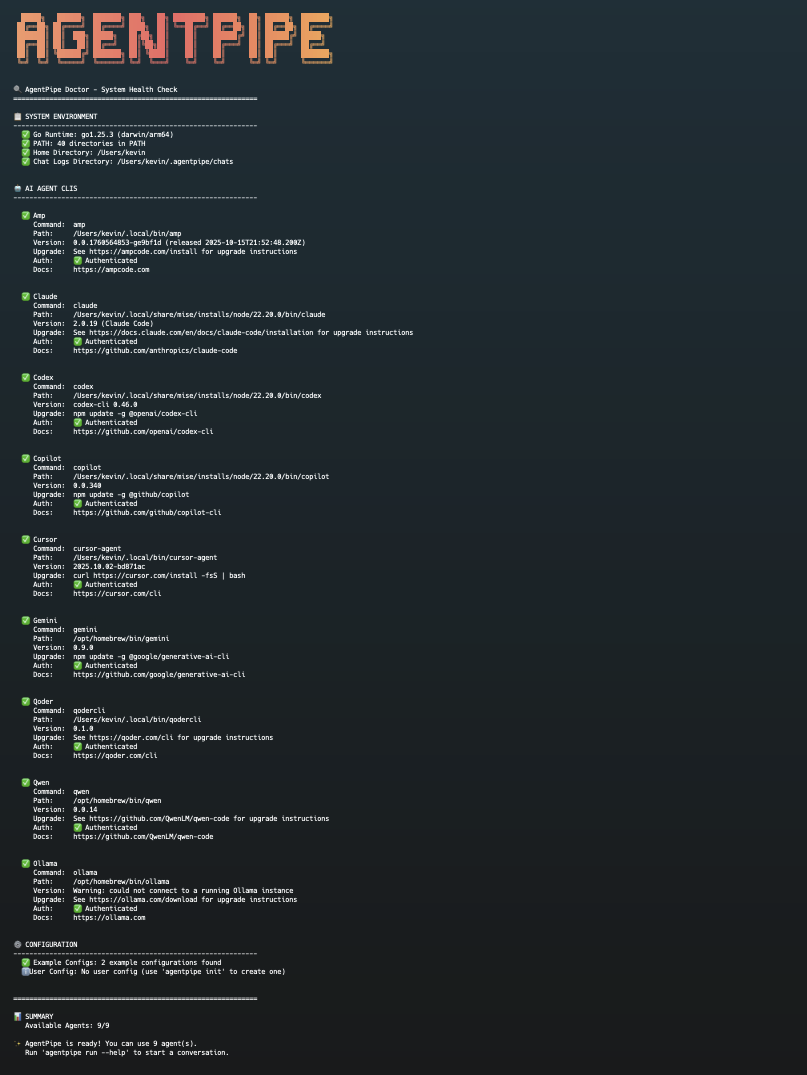 AgentPipe Doctor Output