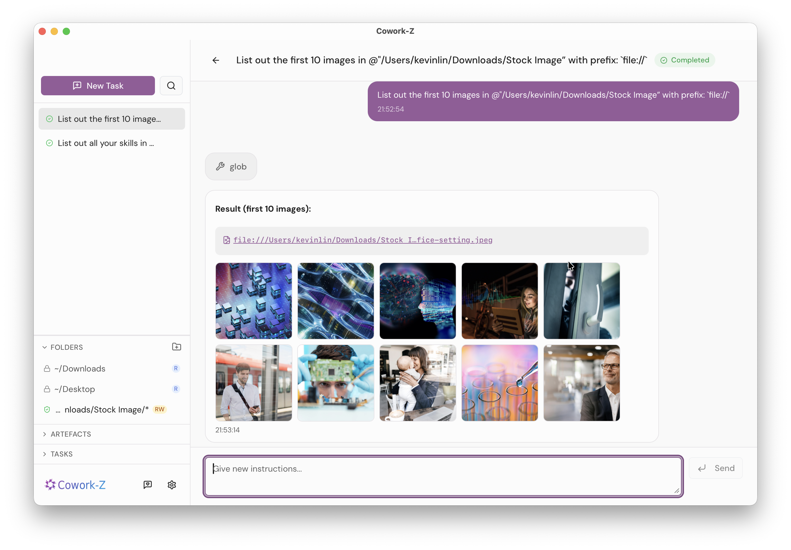Cowork-Z — Media files in chat