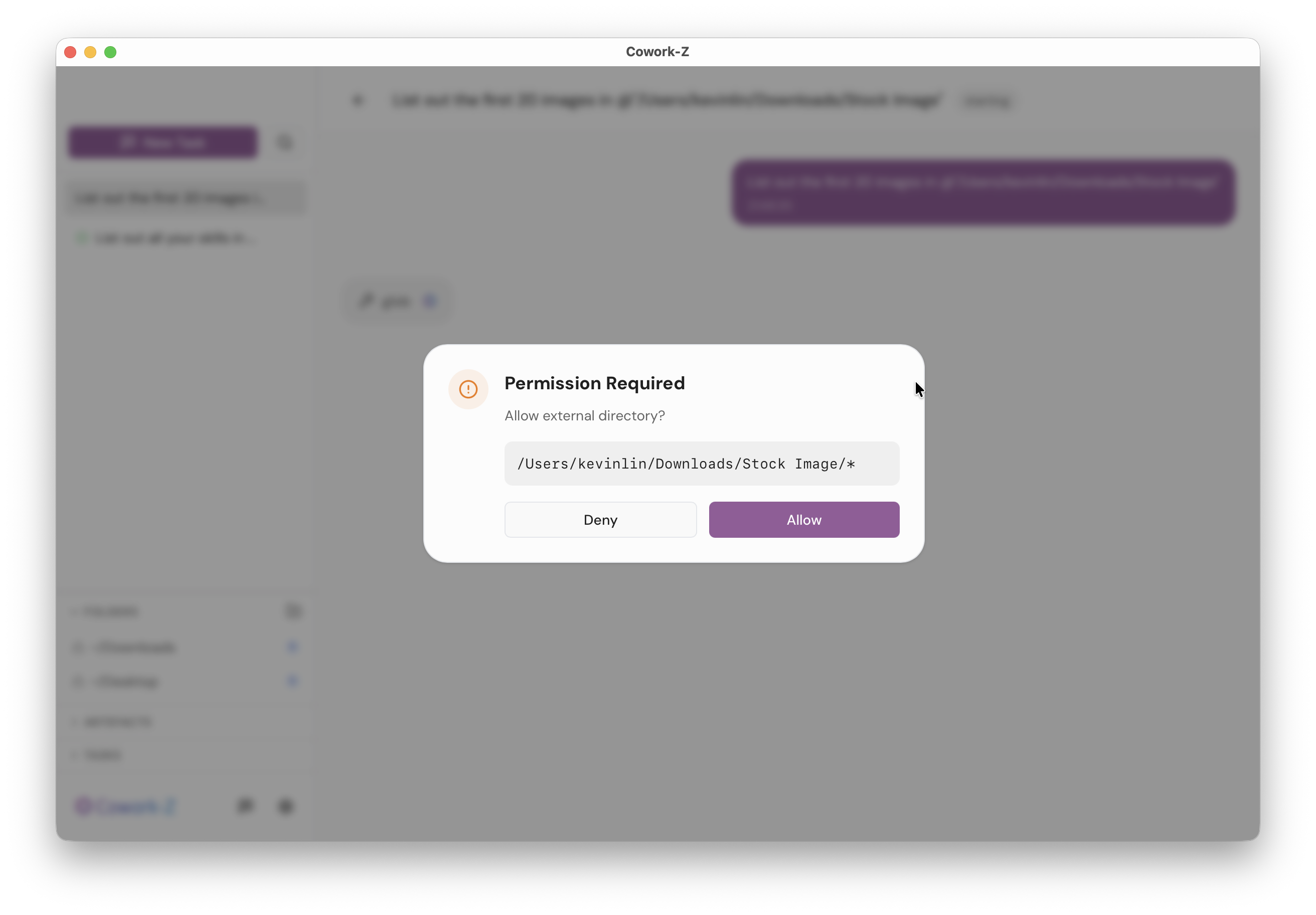 Cowork-Z — Runtime permission dialog