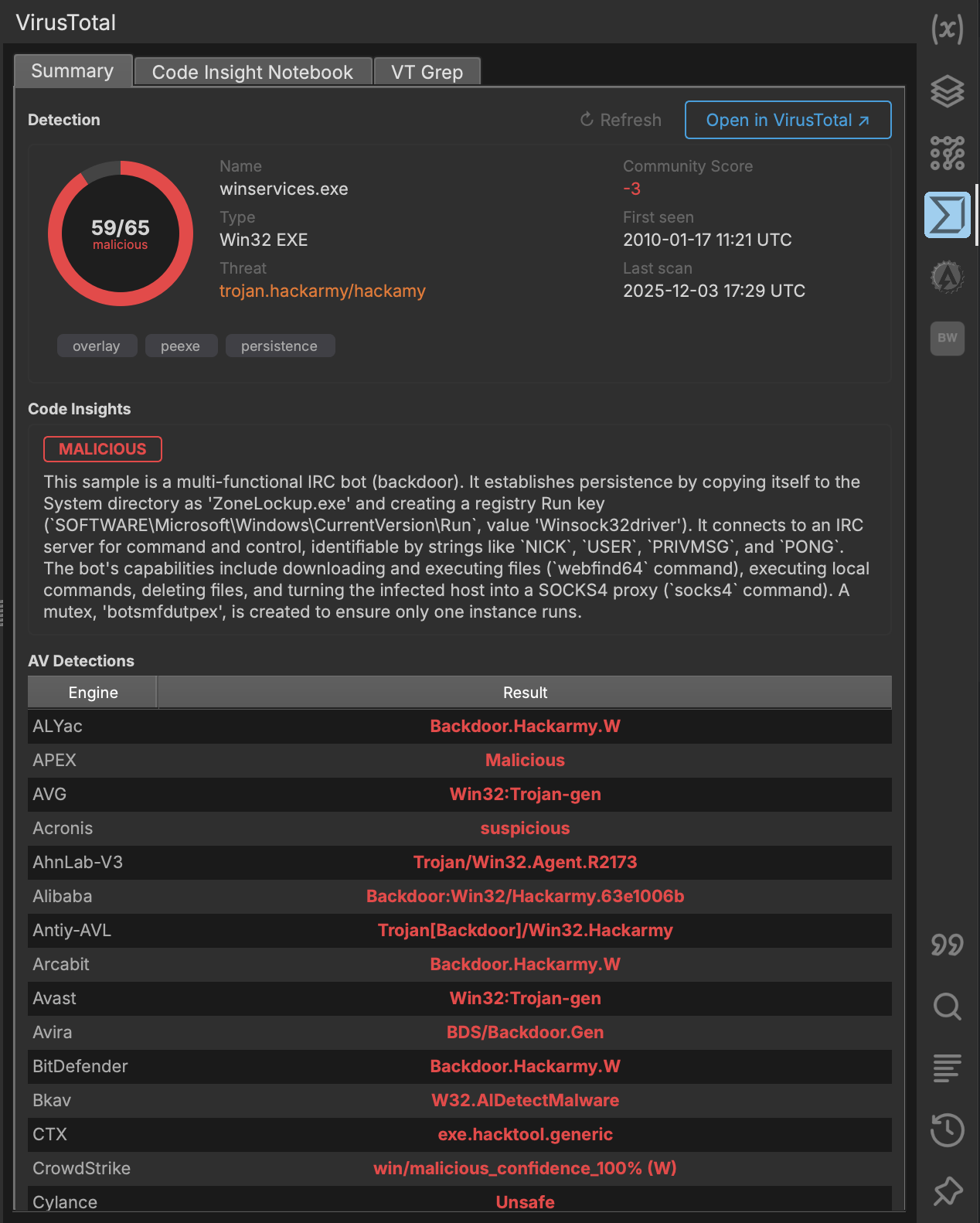 VirusTotal 概览标签页