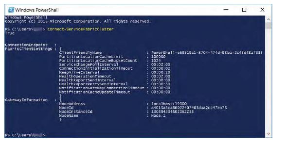 FIGURE 1-18 Connect-ServiceFabricCluster cmdlet