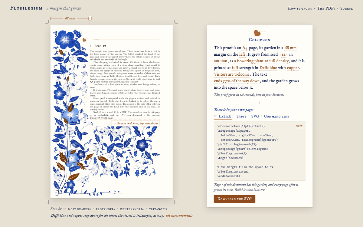 the playground: a proof of the page on the left, its colophon on the right