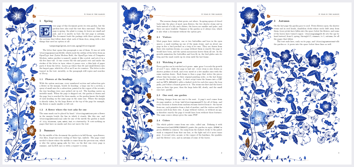 the three pages of showcase.tex