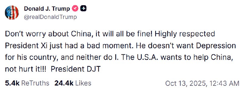 2025-10-13_Donald Trump's Post on China