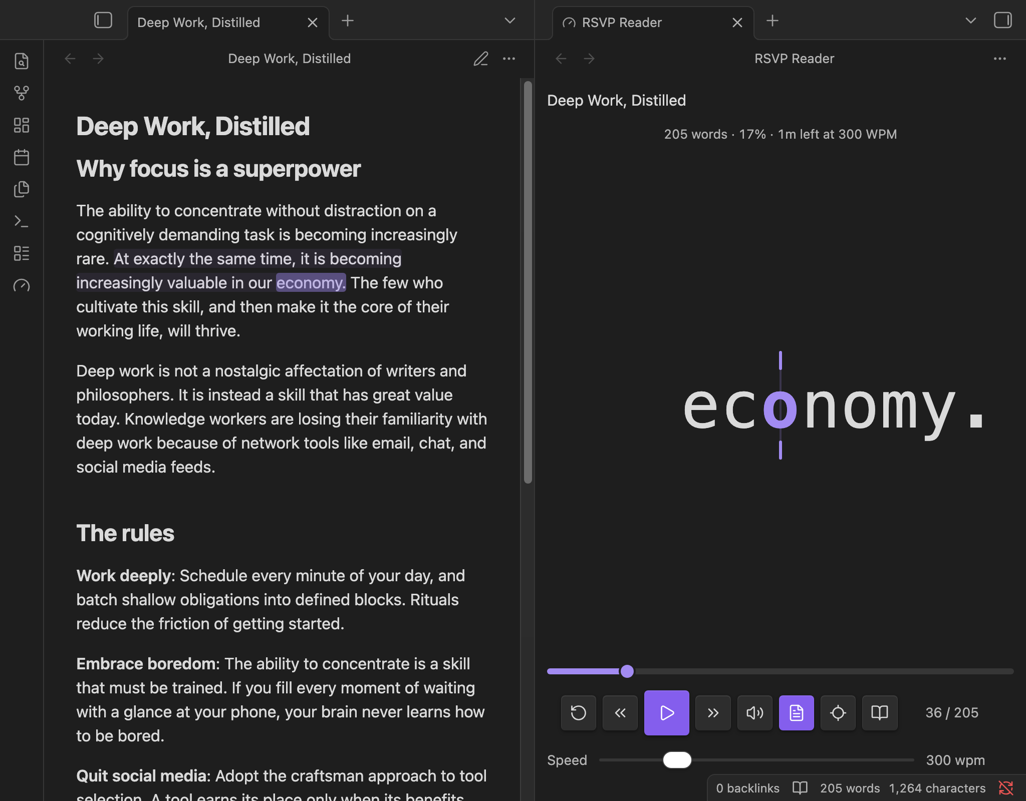 Desktop: note follow beside the reader